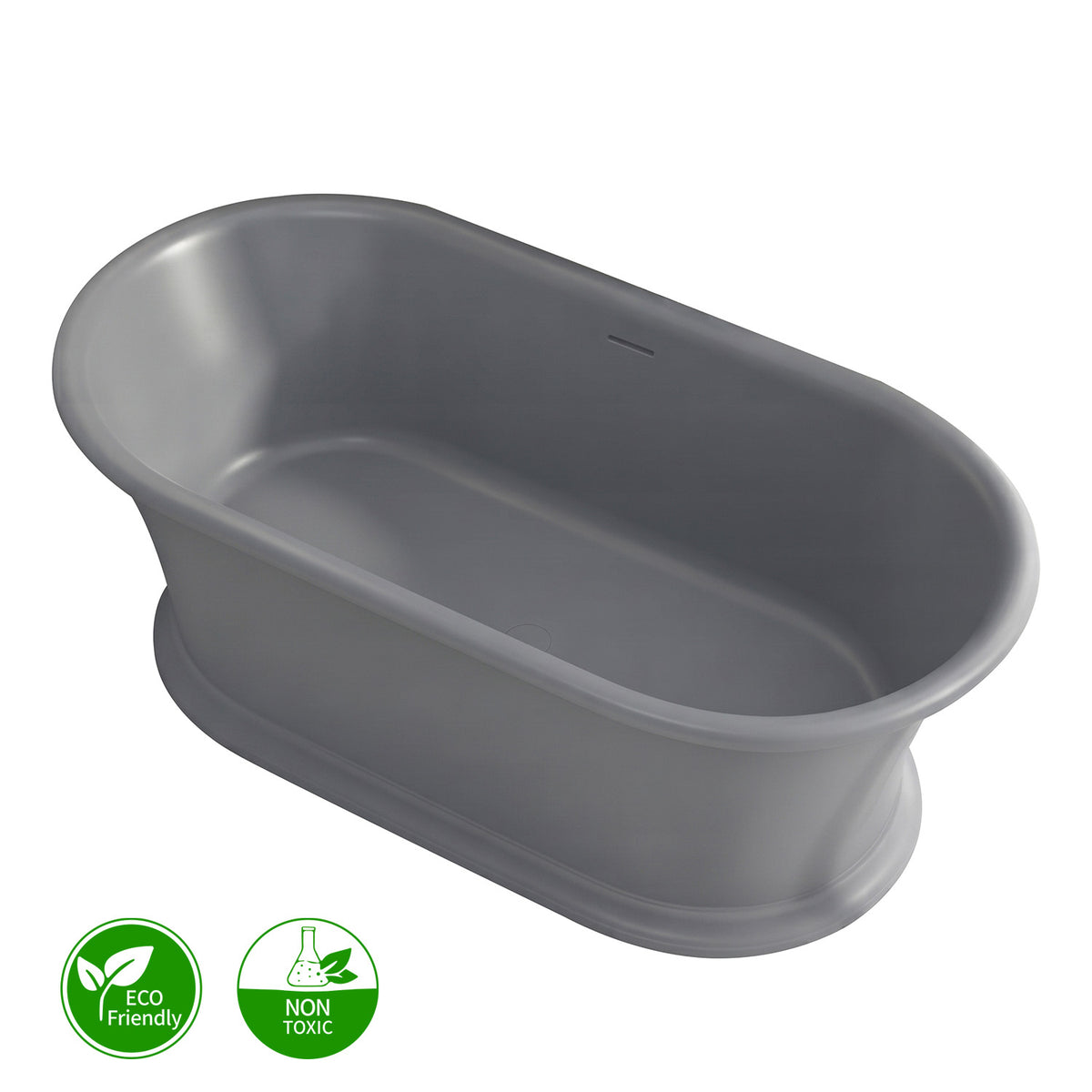 61 in. Matte Grey Solid Surface Freestanding Soaking Bathtub