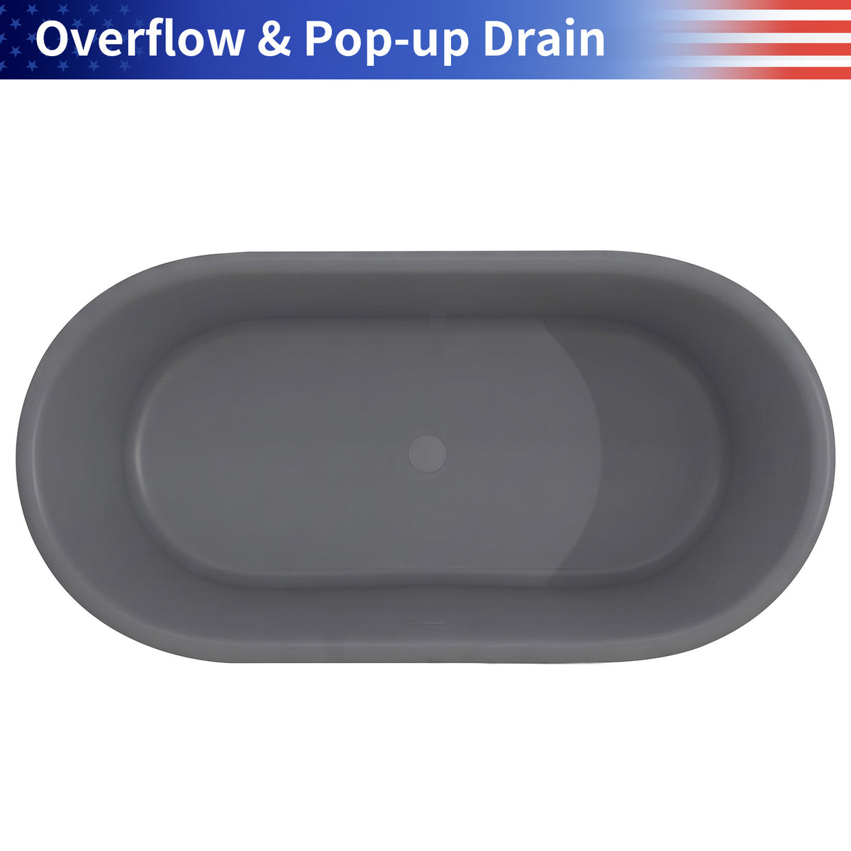 61 in. Matte Grey Solid Surface Freestanding Soaking Bathtub