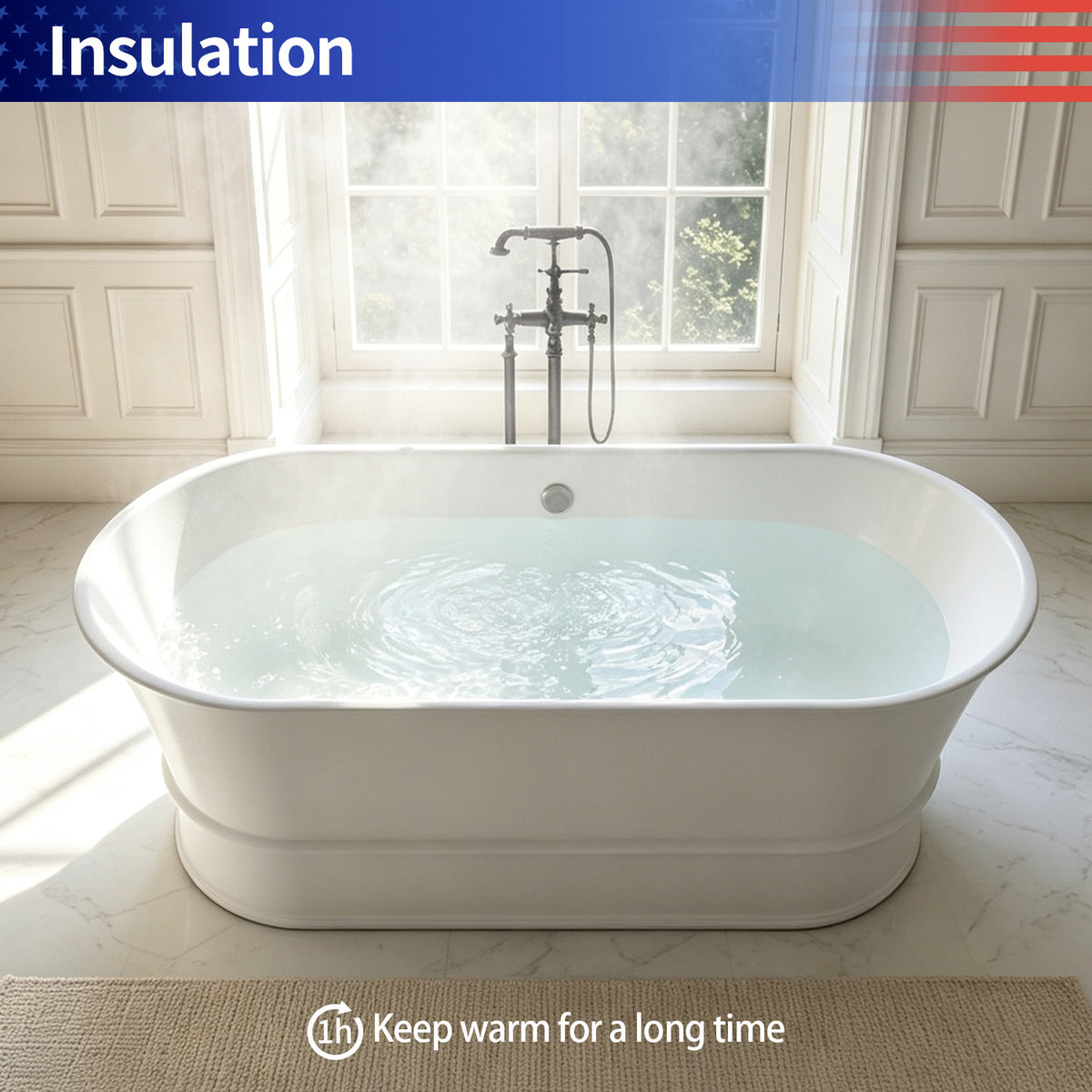 67 in. Freestanding Solid Surface Soaking Bathtub, Matte White