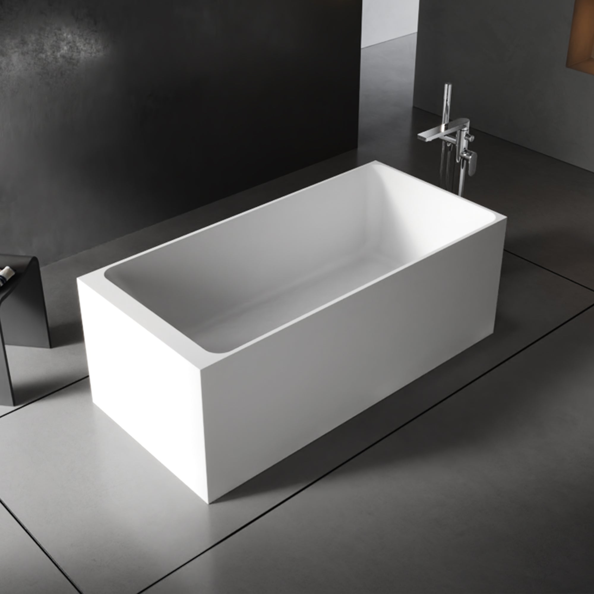 59" Solid Surface Freestanding Soaking Bathtub