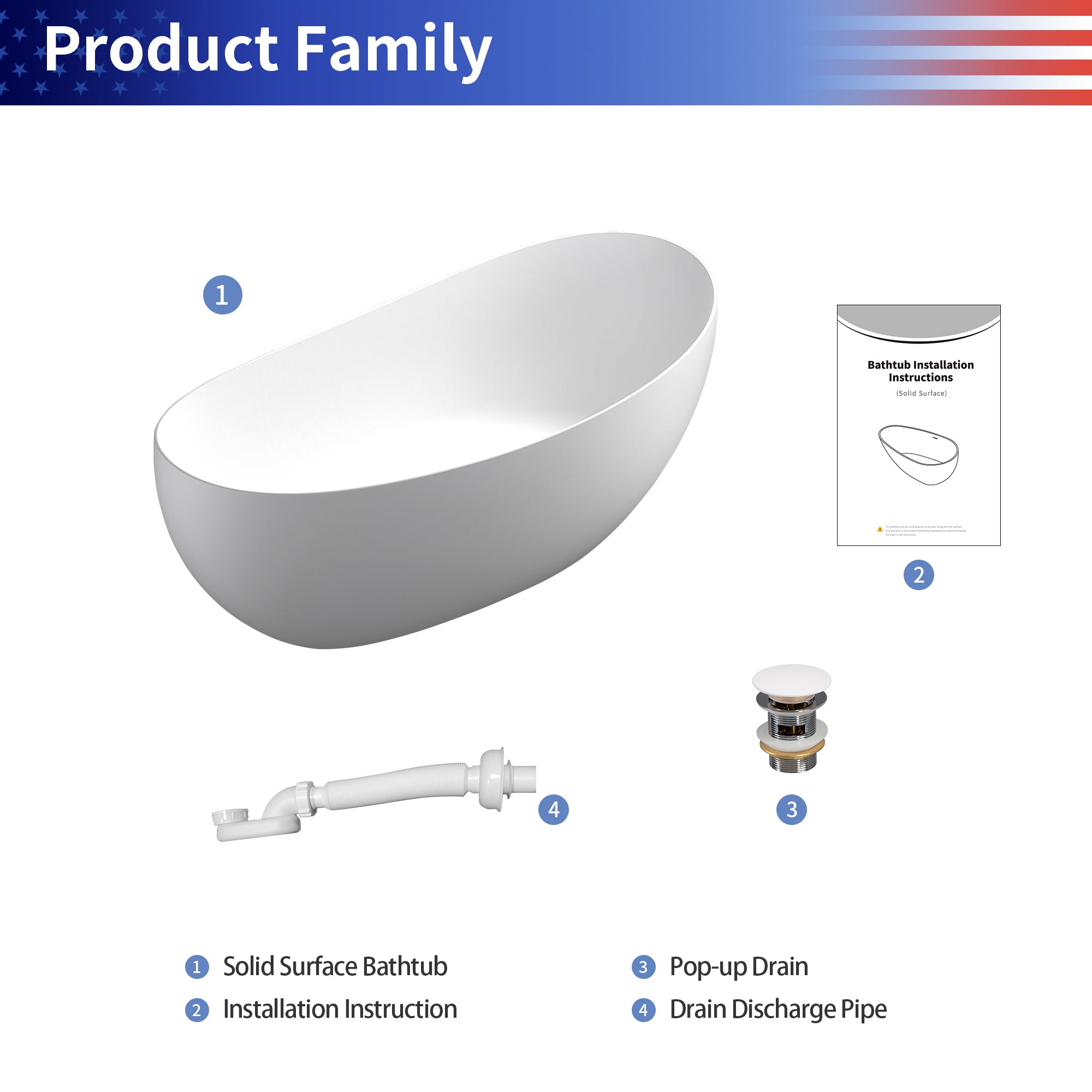 63" Solid Surface Freestanding Soaking Bathtub (S26)