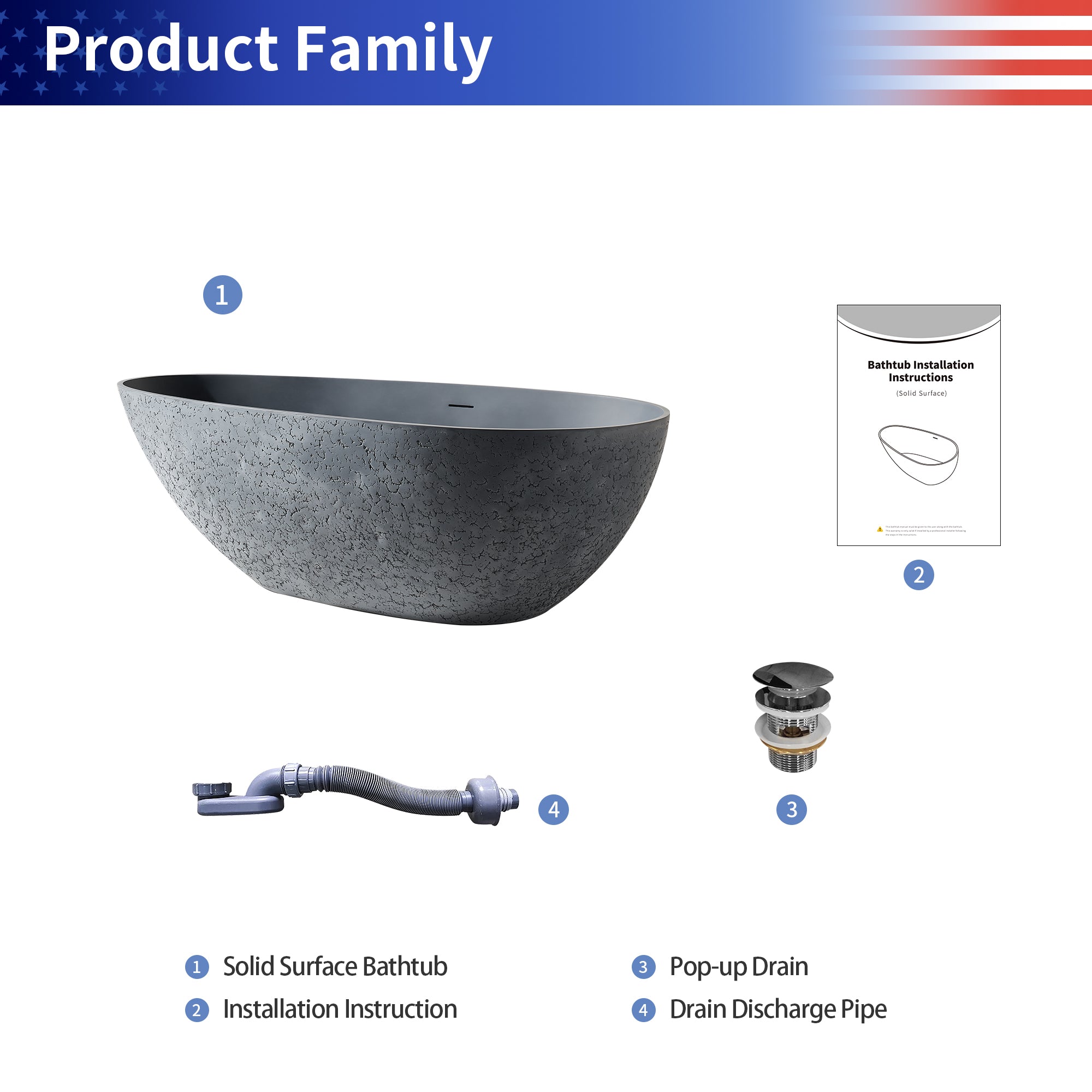 Rainlex 67" Egg-Shaped Cement-Textured Stone Resin Freestanding Bathtub