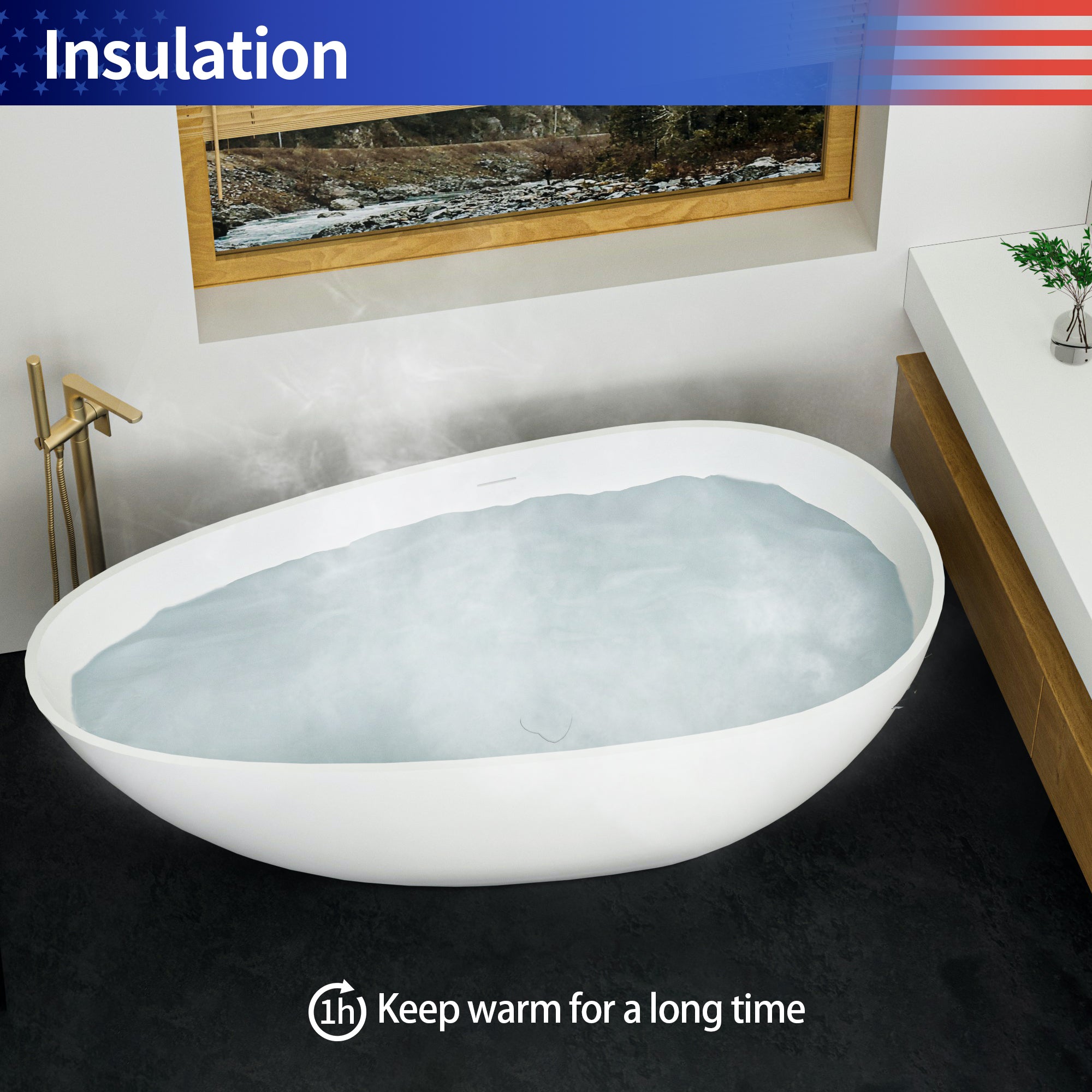 Rainlex 65" Two-Tone Stone Resin Freestanding Bathtub