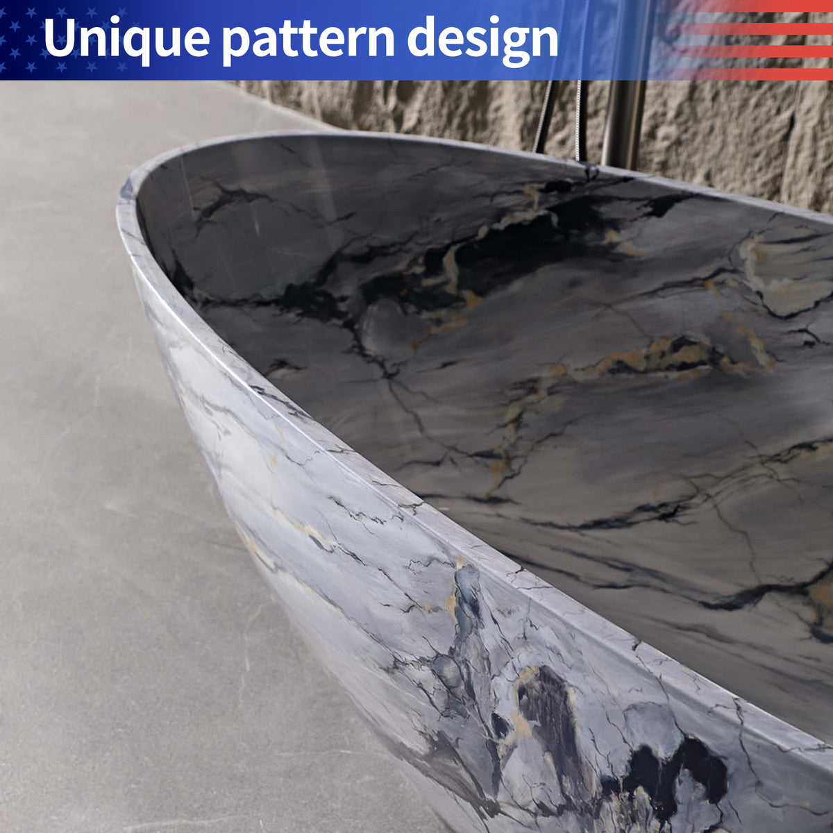 RAINLEX 59 in. Freestanding Solid Surface Bathtub, Tie-Dye Marble Finish