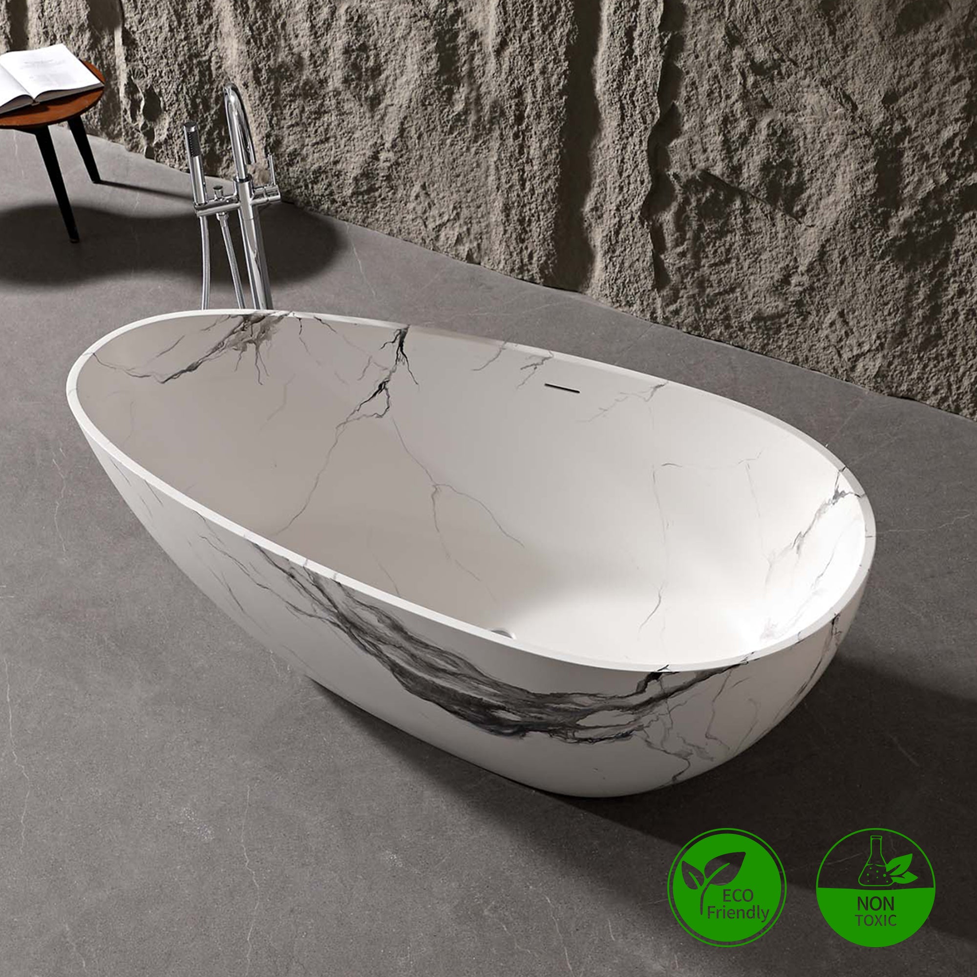 Rainlex 59" Tie-Dye Marble Stone Resin Freestanding Bathtub