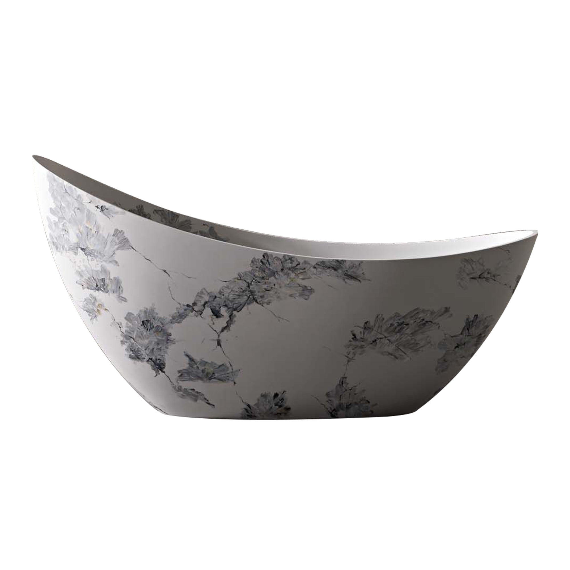 Rainlex 74" Matte Black Solid Surface Freestanding Bathtub with Gold Veining