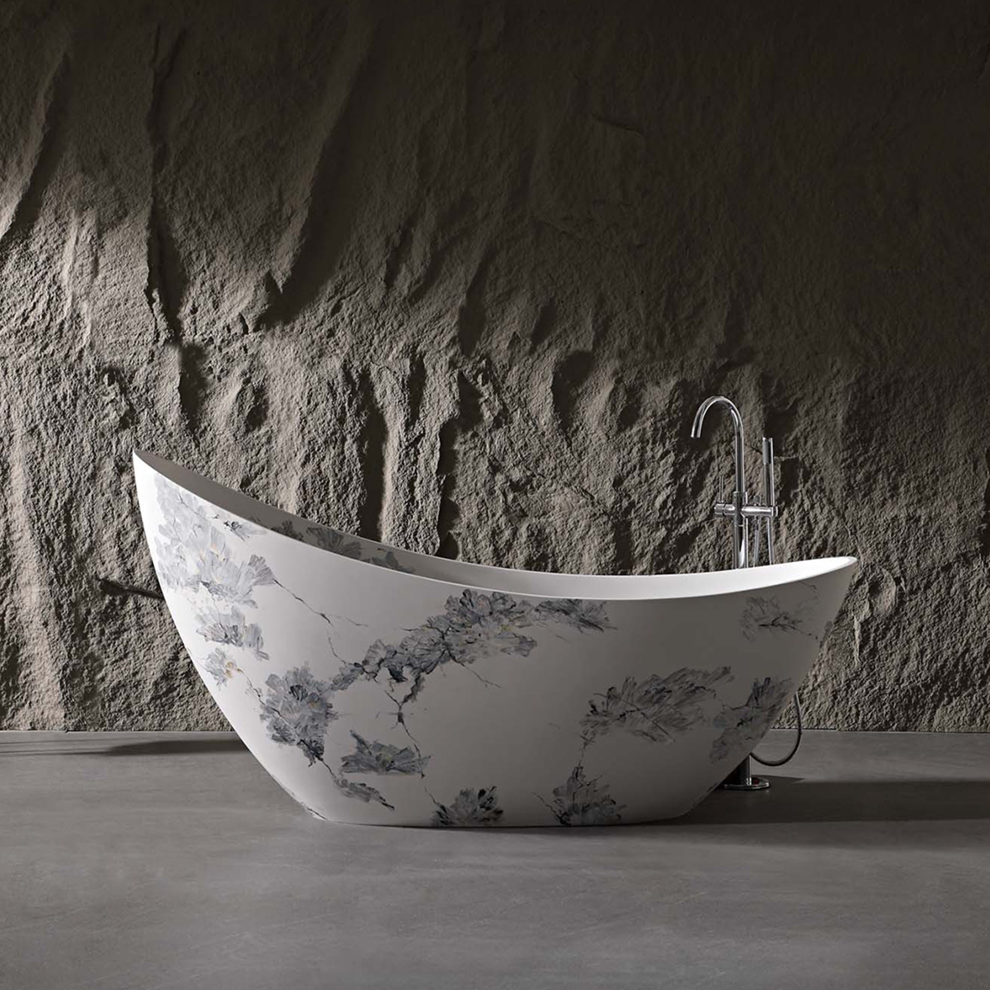 Rainlex 74" Matte Black Solid Surface Freestanding Bathtub with Gold Veining