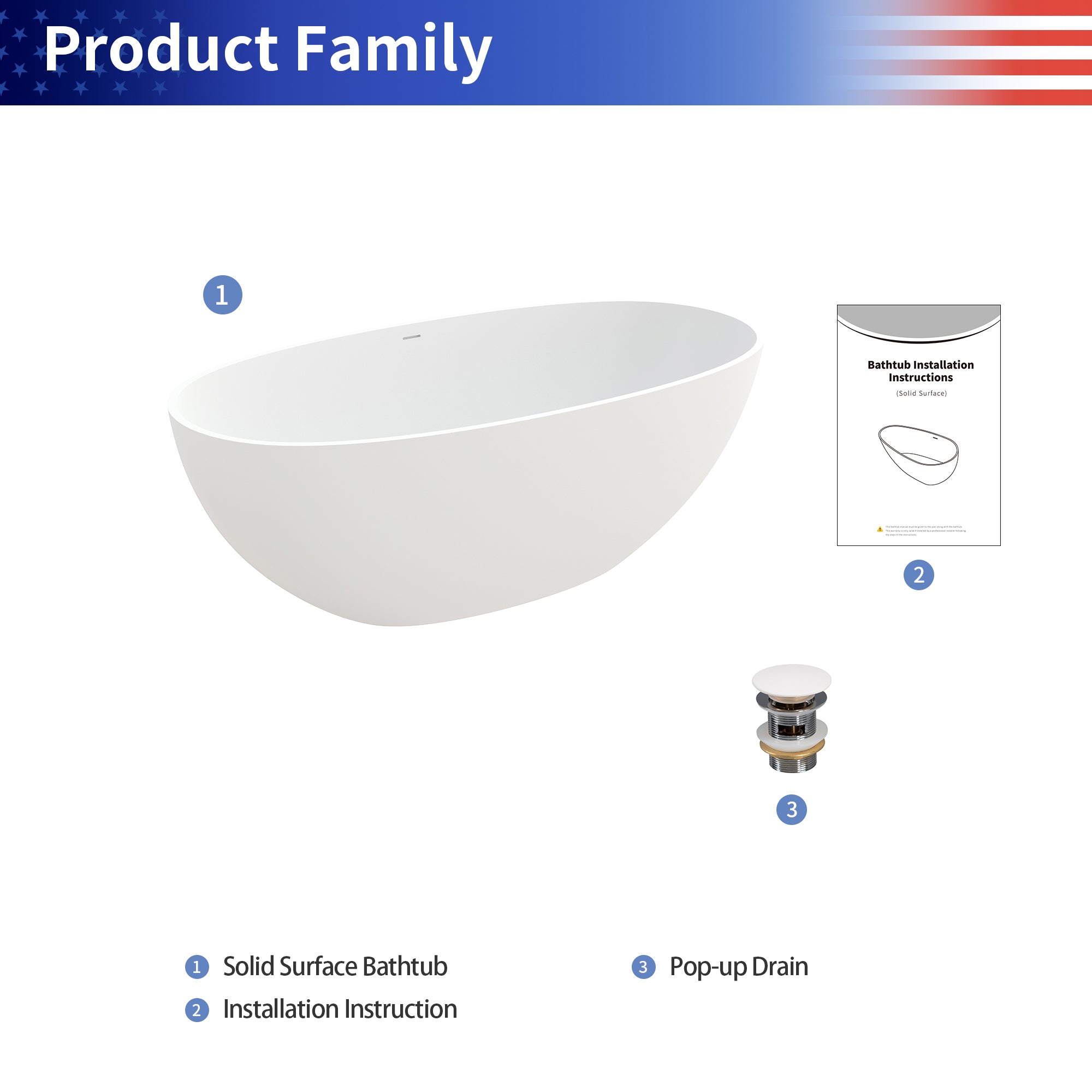 55" Stone Resin Freestanding Soaking Bathtub