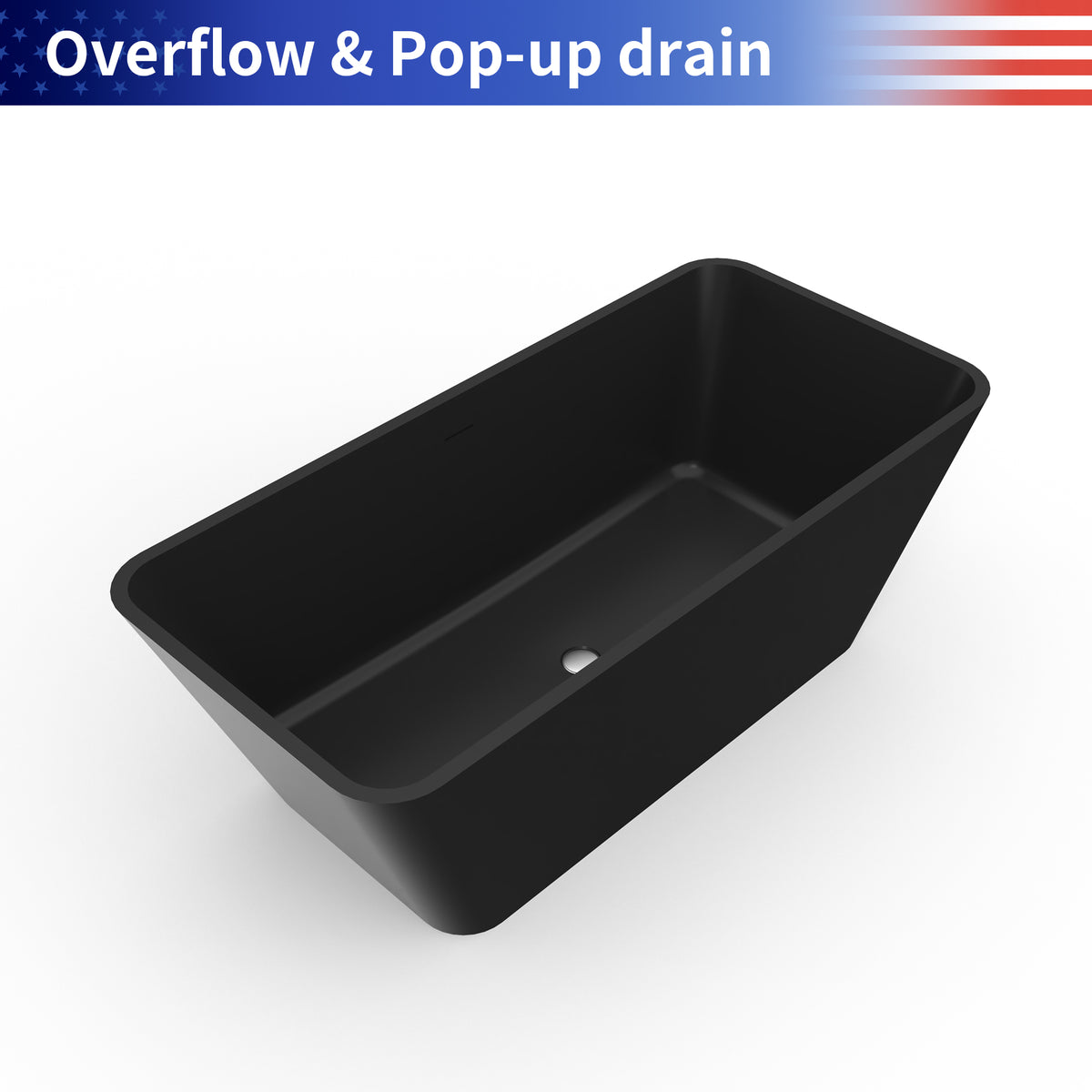 67" Matte Black Solid Surface Freestanding Soaking Bathtub