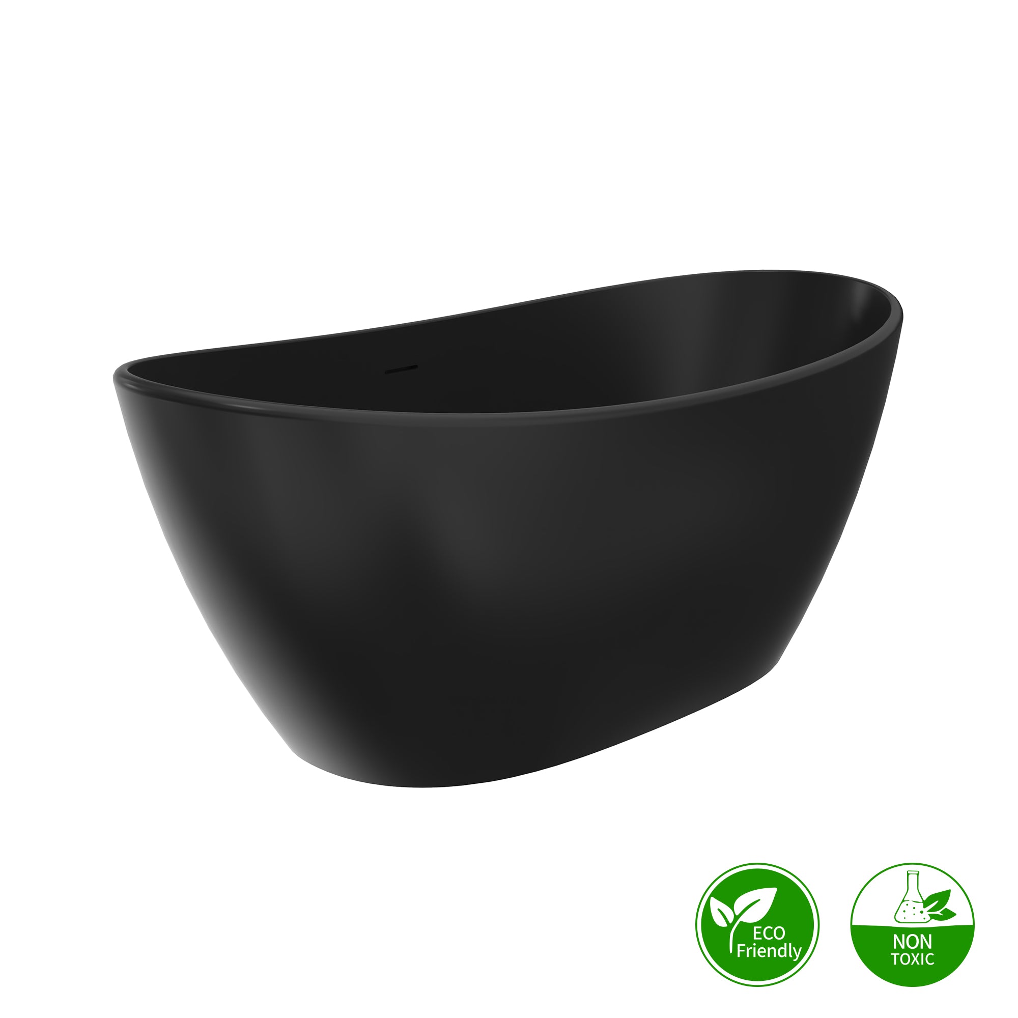 61 in. Oval Solid Surface Freestanding Soaking Bathtub, Stone Resin Deep Soaking Tub with Center Drain