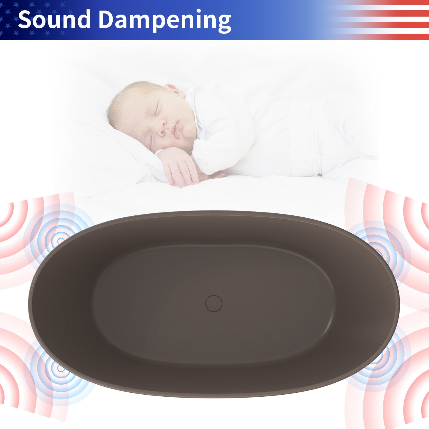61 in. Oval Solid Surface Freestanding Soaking Bathtub, Stone Resin Deep Soaking Tub with Center Drain
