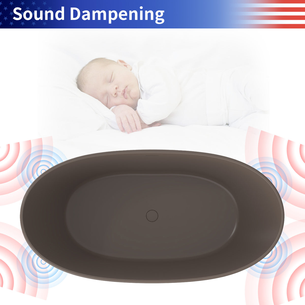 RAINLEX 65 in. Oval Solid Surface Freestanding Soaking Bathtub with Center Drain