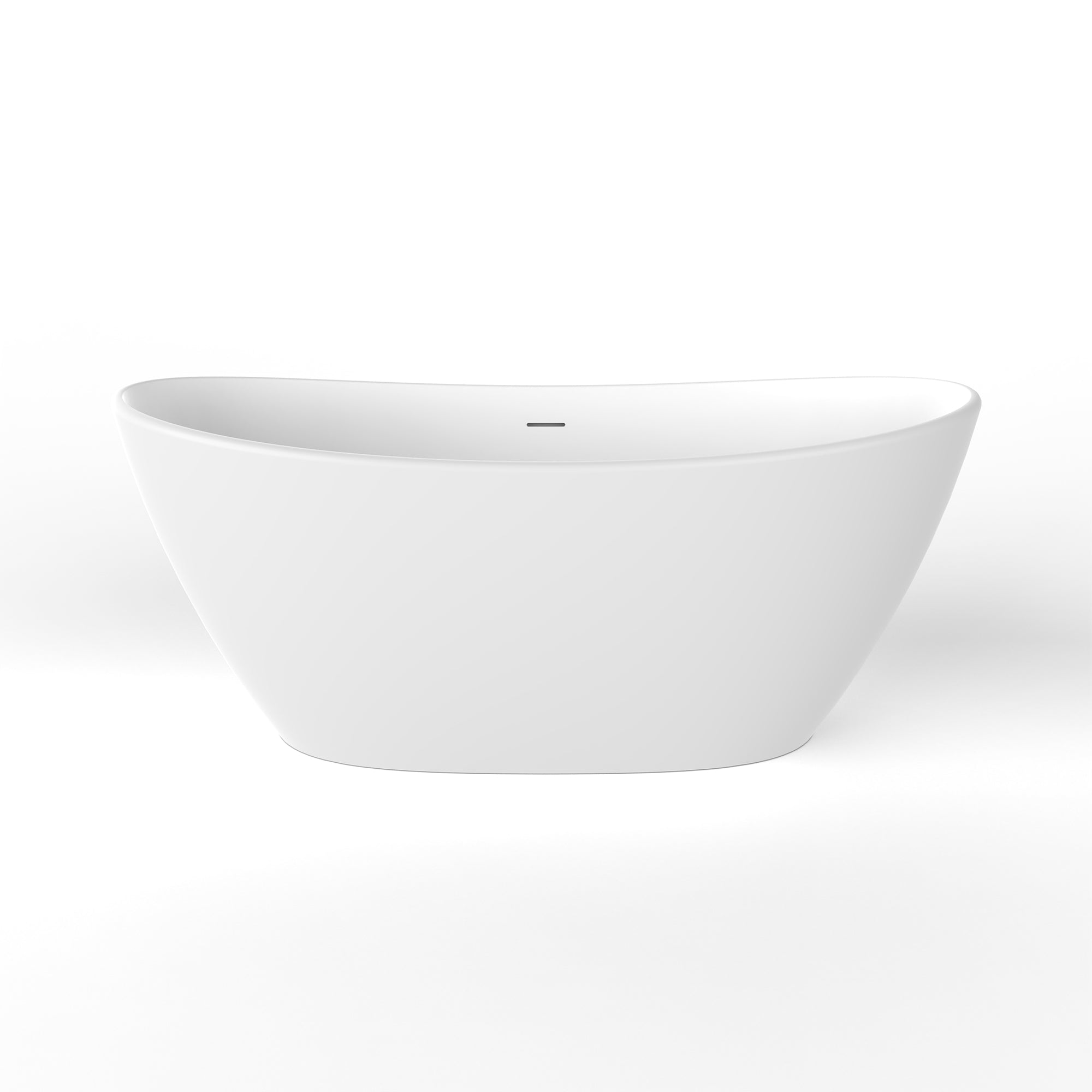 65 in. Oval Solid Surface Freestanding Soaking Bathtub, Stone Resin Deep Soaking Tub with Center Drain
