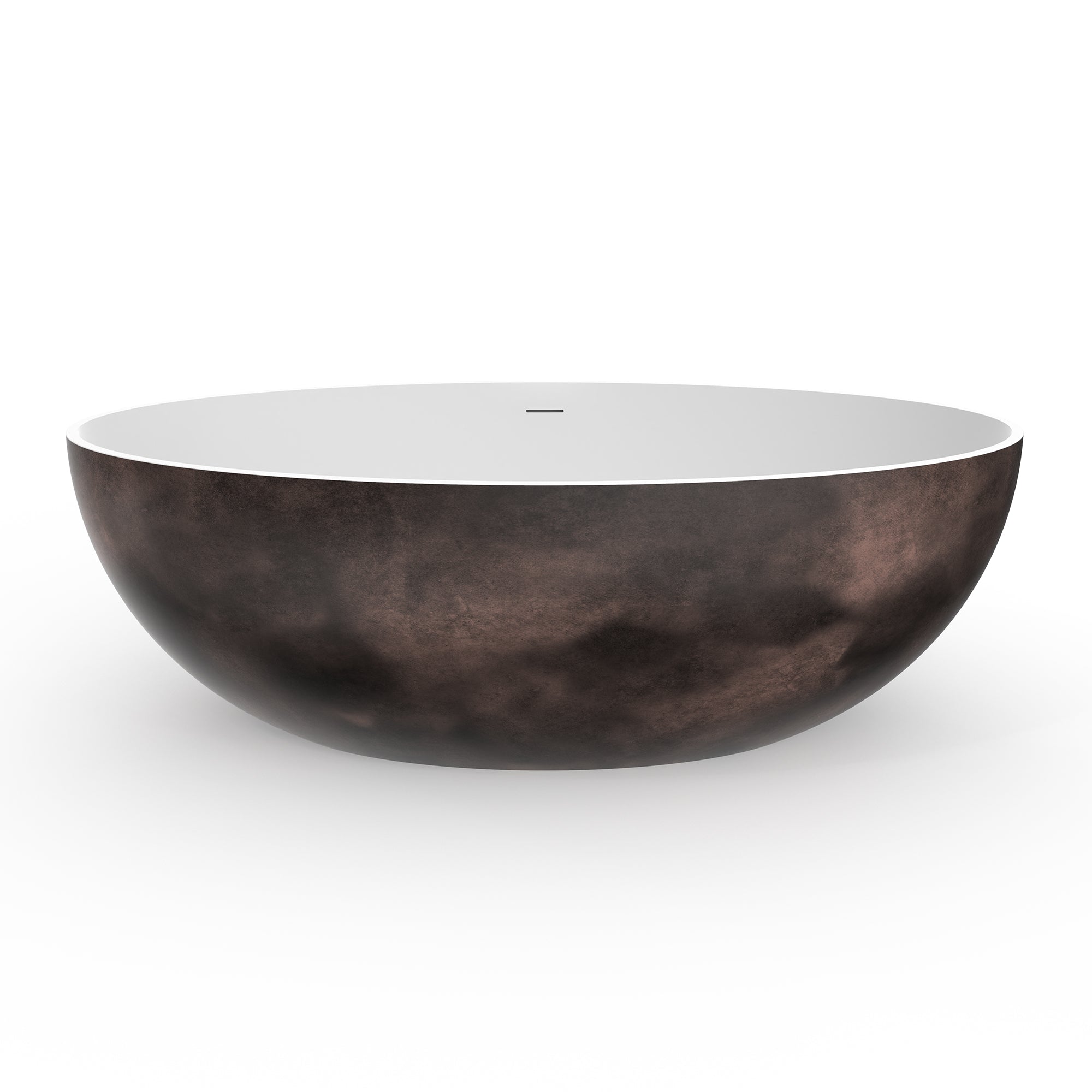 67" Solid Surface Freestanding Soaking Bathtub, Walnut Accent