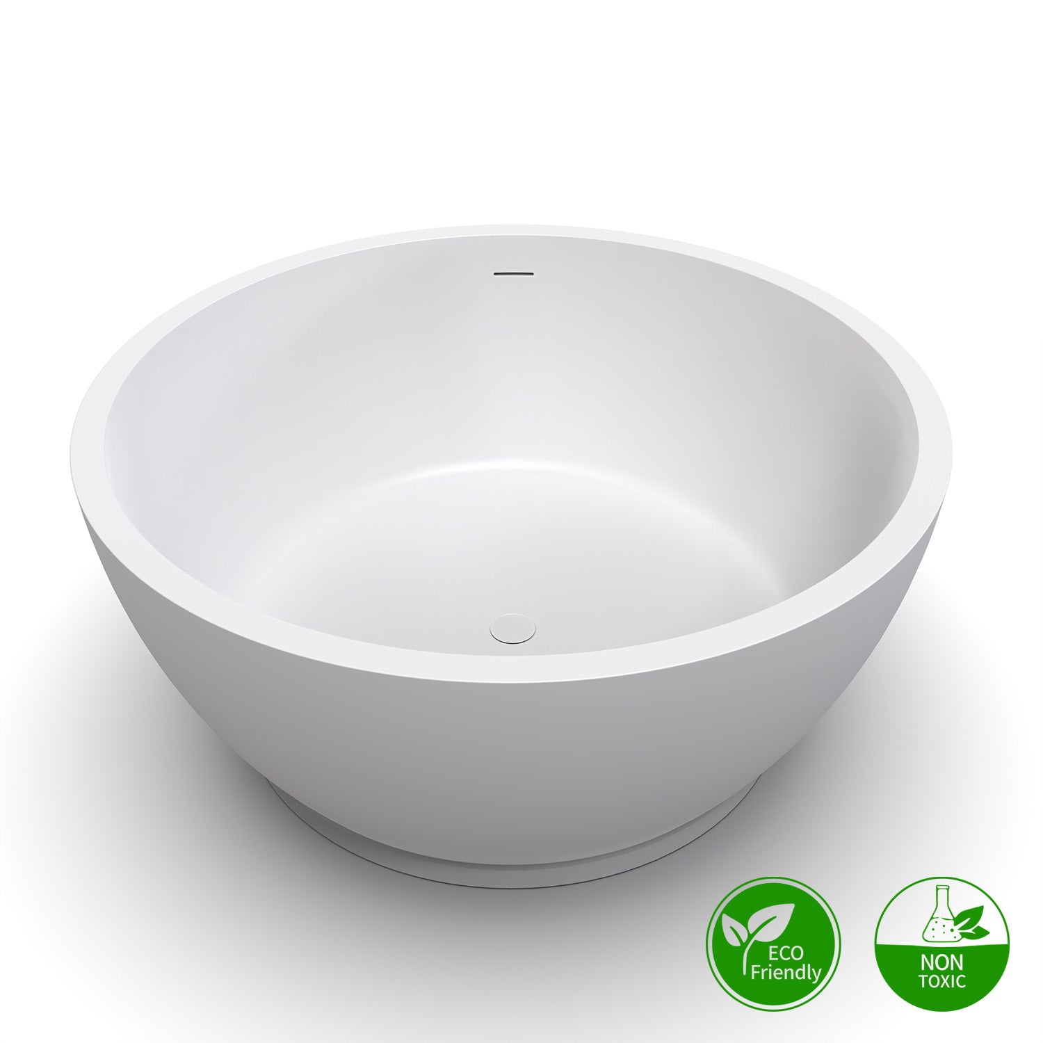 53 in. Round Solid Surface Freestanding Soaking Bathtub, Matte White