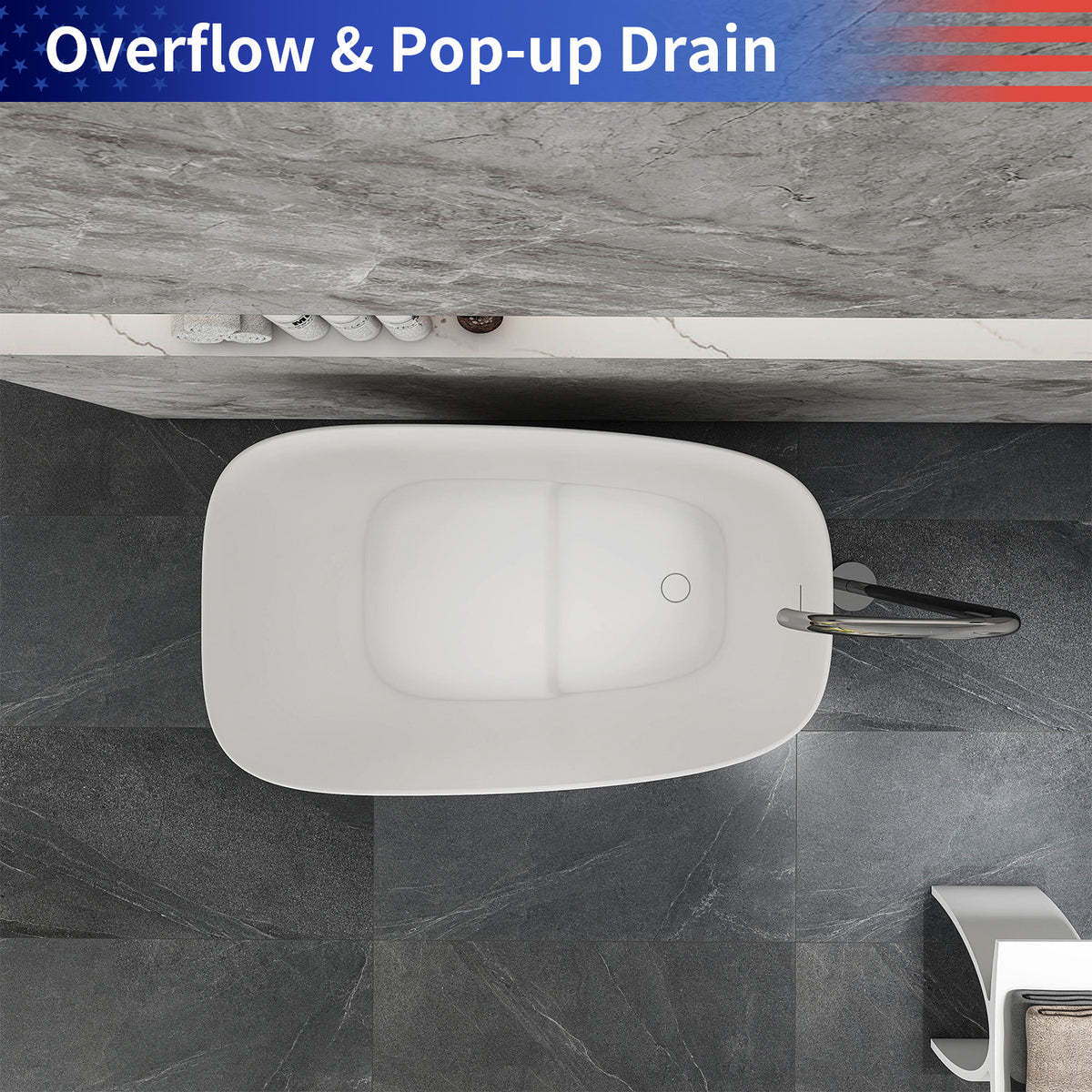RAINLEX 51 in. Freestanding Solid Surface Deep Soaking Bathtub with Built-In Seat