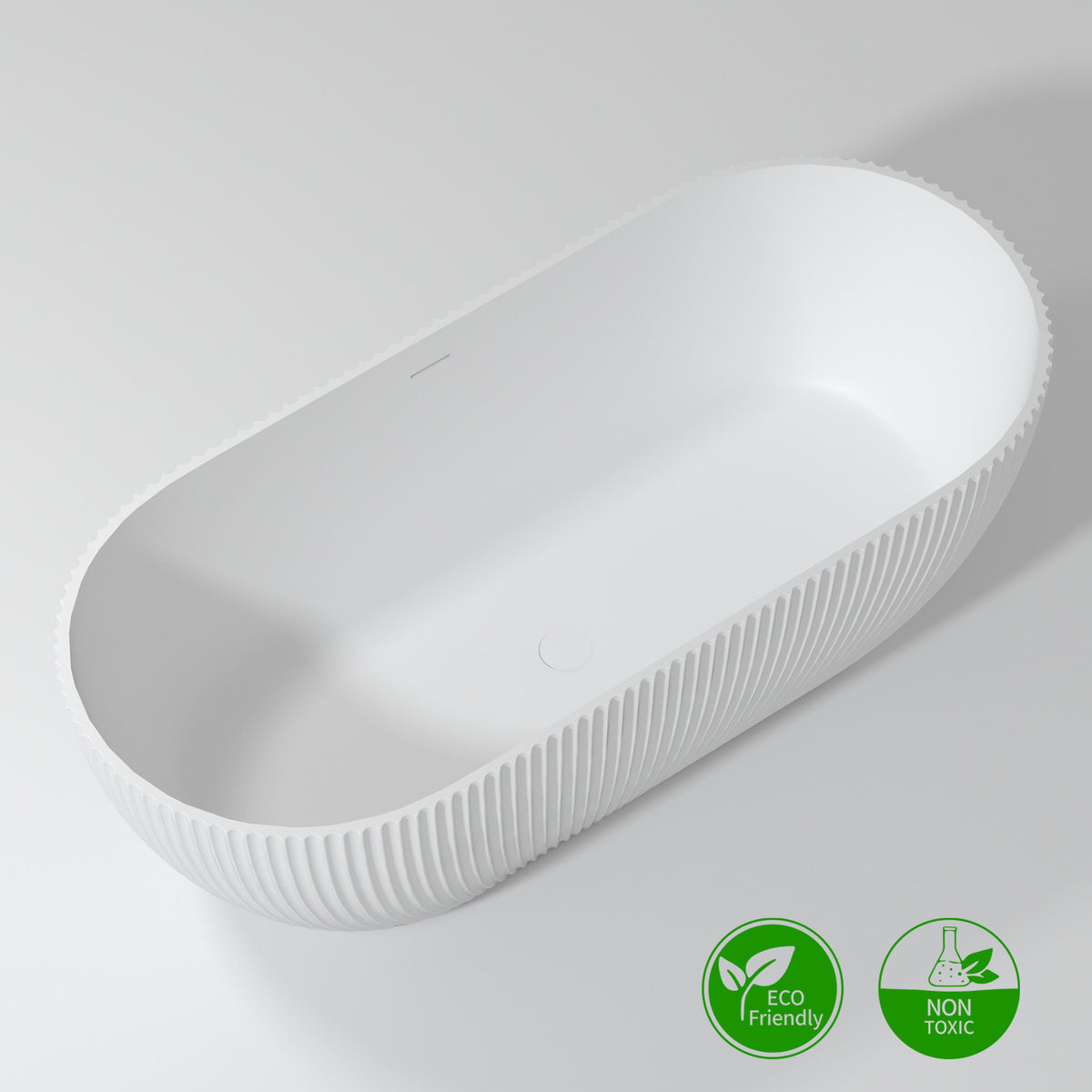 67 in. Vertical Fluted Solid Surface Freestanding Soaking Bathtub, Matte White