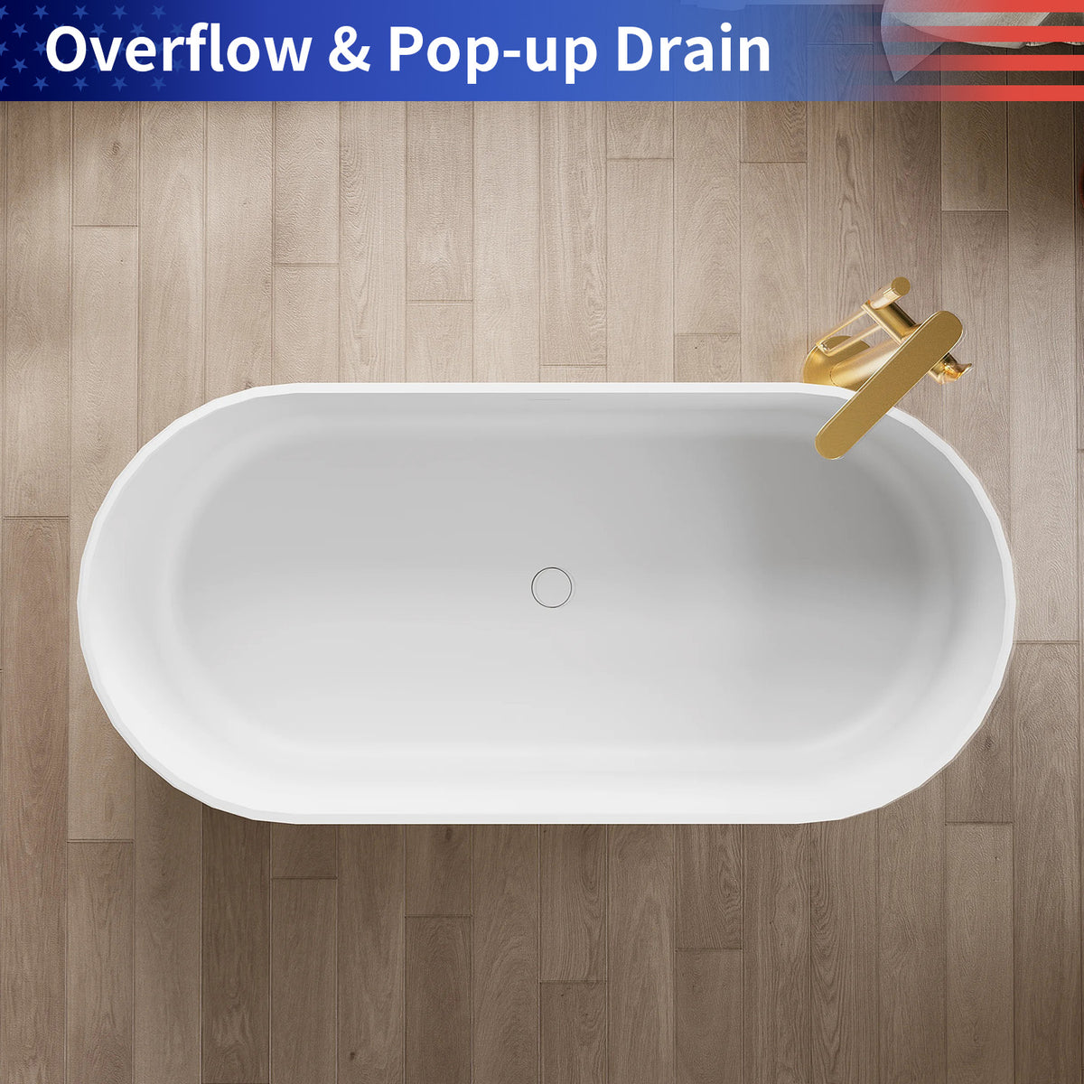 63 in. Stone Pattern Solid Surface Freestanding Soaking Bathtub, Matte White Interior