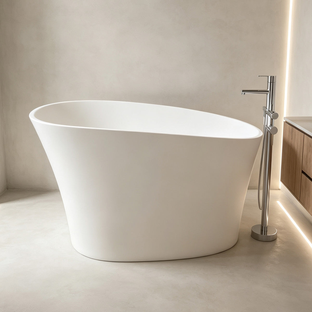 51 in. Solid Surface Freestanding Mini Seat Soaking Bathtub with Raised Edge