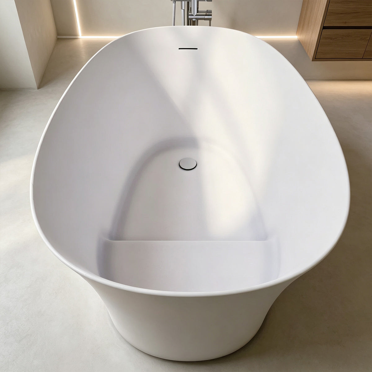 51 in. Solid Surface Freestanding Mini Seat Soaking Bathtub with Raised Edge