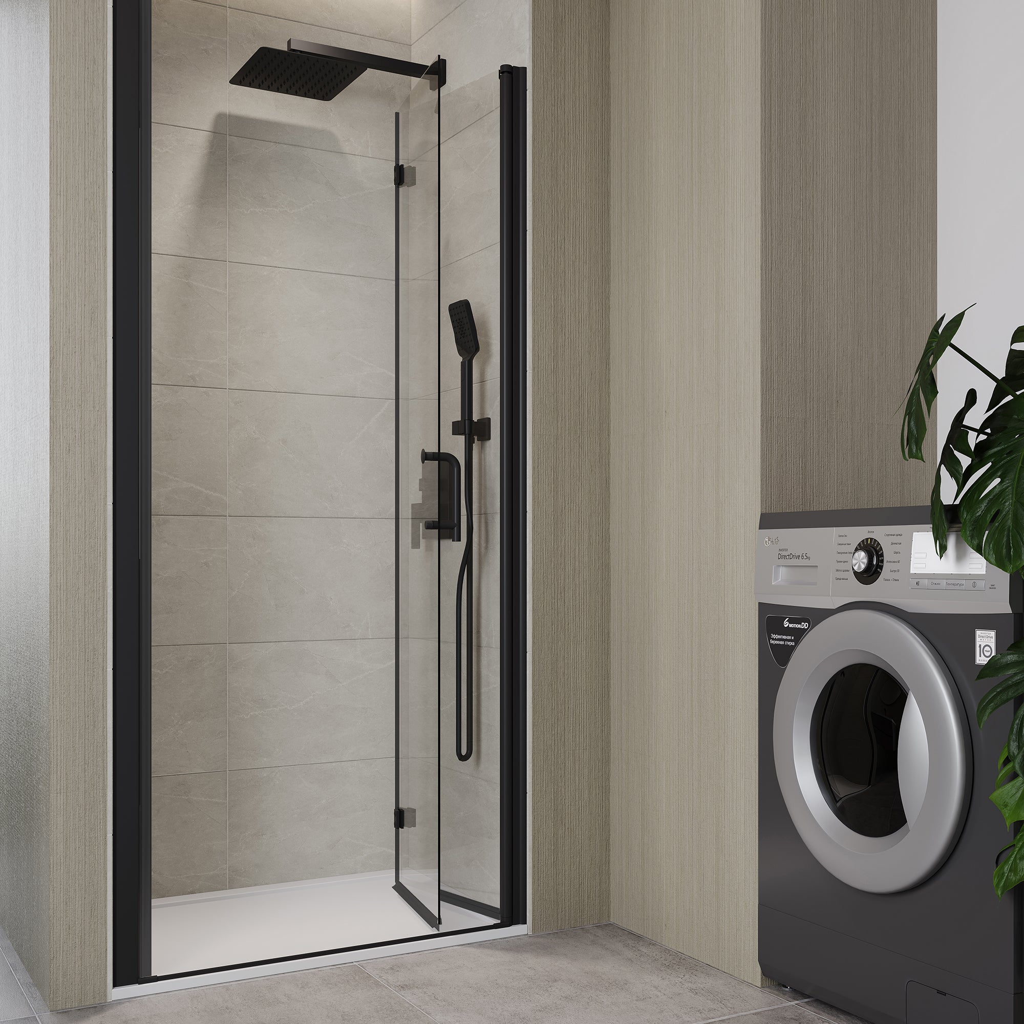 Portes de douche pliantes semi-sans cadre de 32 à 33-3/8 po de largeur x 72 po de hauteur en noir mat RX-SD05-3272MB