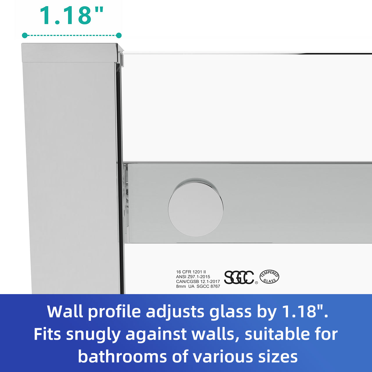 56-60 “W x 76 ‘H Frameless Glass Sliding Shower Door, 5/16’ Thick Tempered Glass, Easy Clean Coating RX-SD24-6076