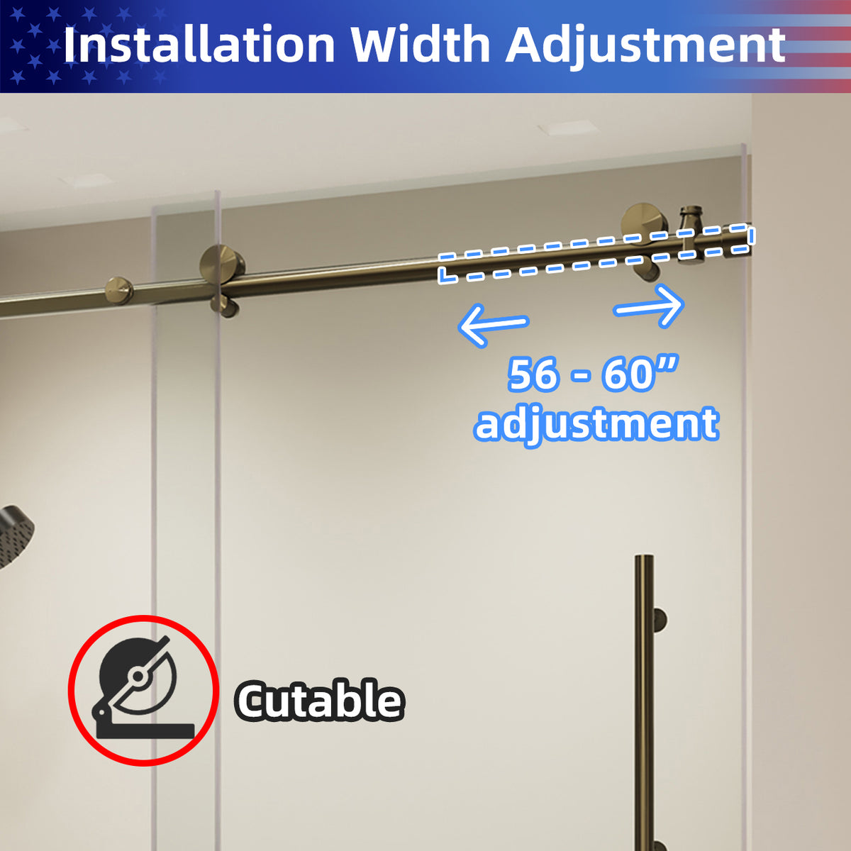 RAINLEX 56-60" W x 60" H Frameless Sliding Shower Door in Stainless Steel