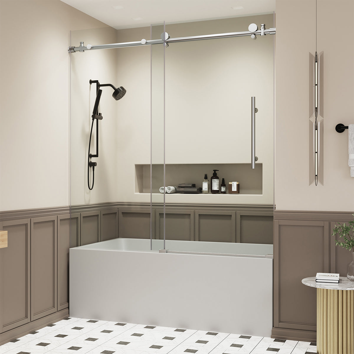 RAINLEX 56-60" W x 60" H Frameless Sliding Shower Door in Stainless Steel
