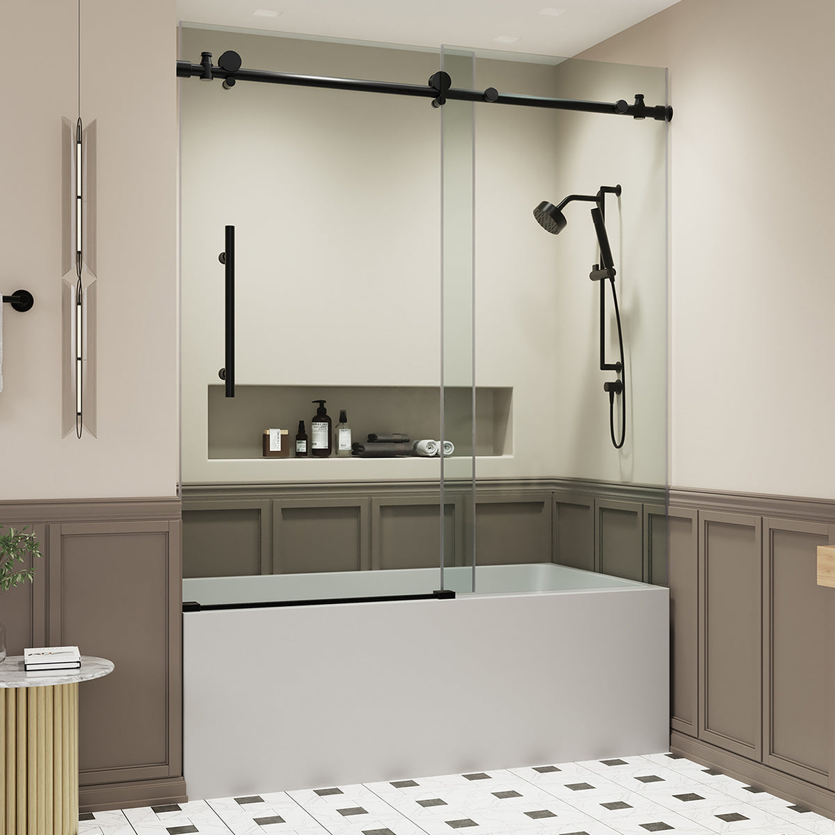 RAINLEX 56-60" W x 60" H Frameless Sliding Shower Door in Stainless Steel