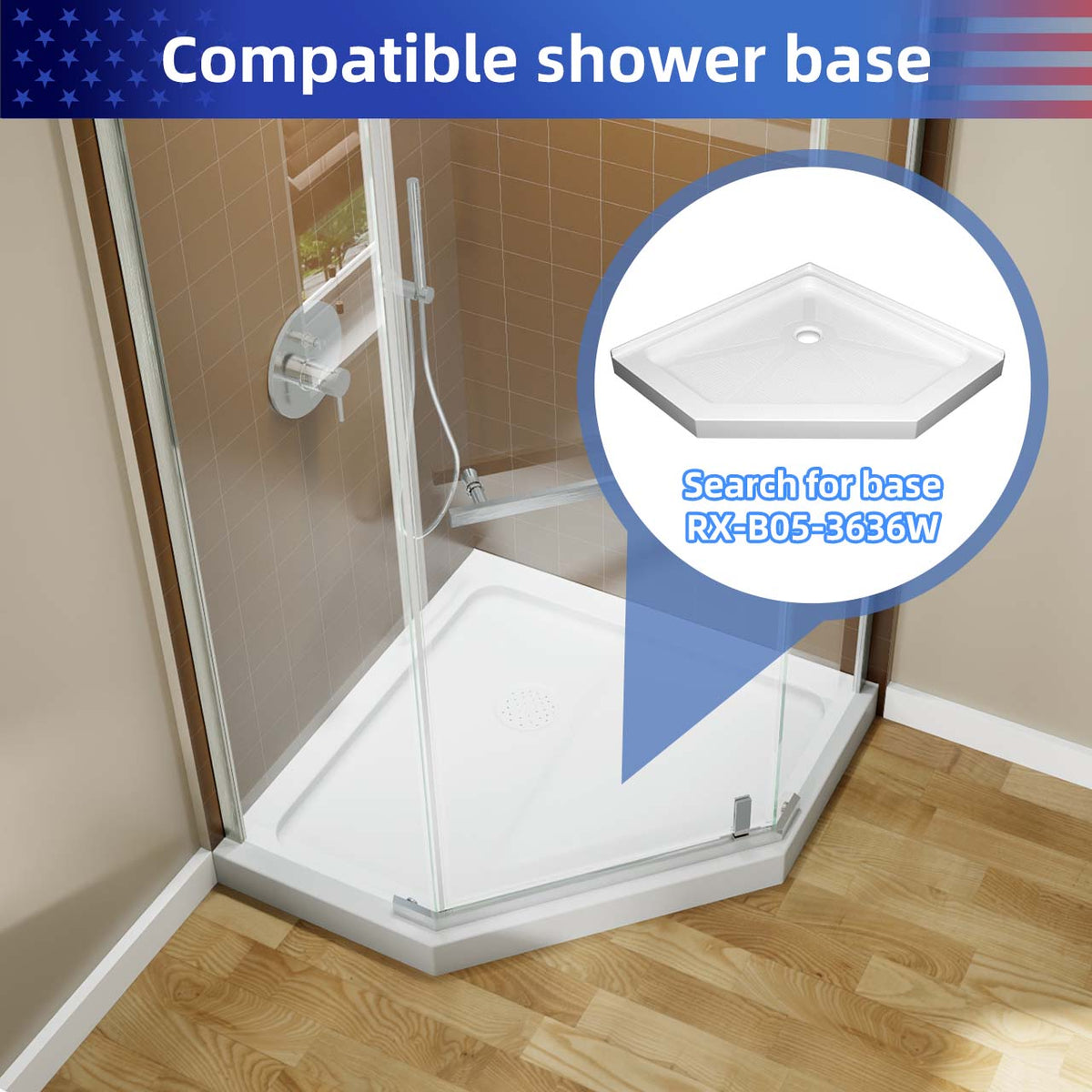 RAINLEX 36 in. x 72 in. Neo-Angle Pivot Frameless Shower Door