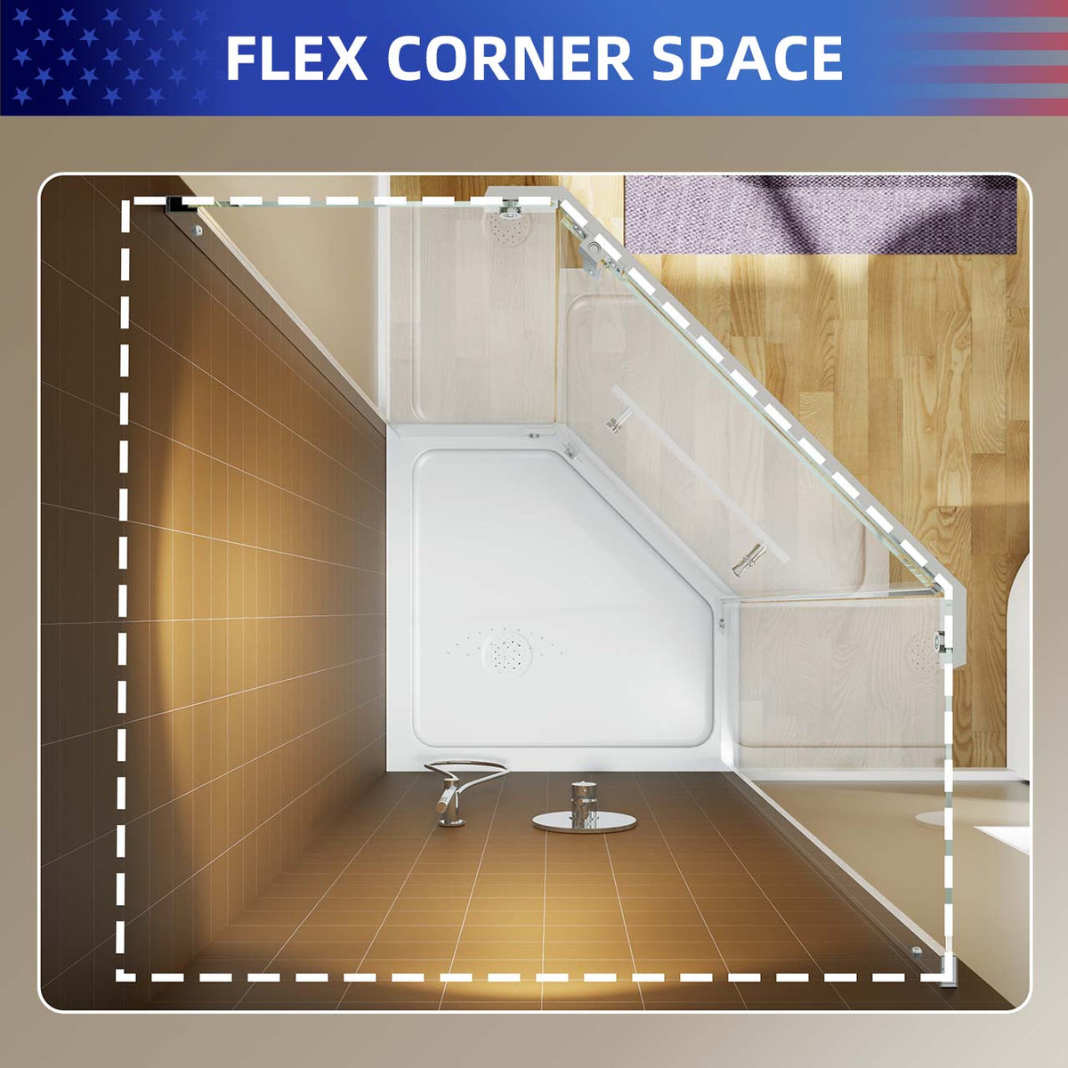 RAINLEX 36 in. x 72 in. Neo-Angle Pivot Frameless Shower Door