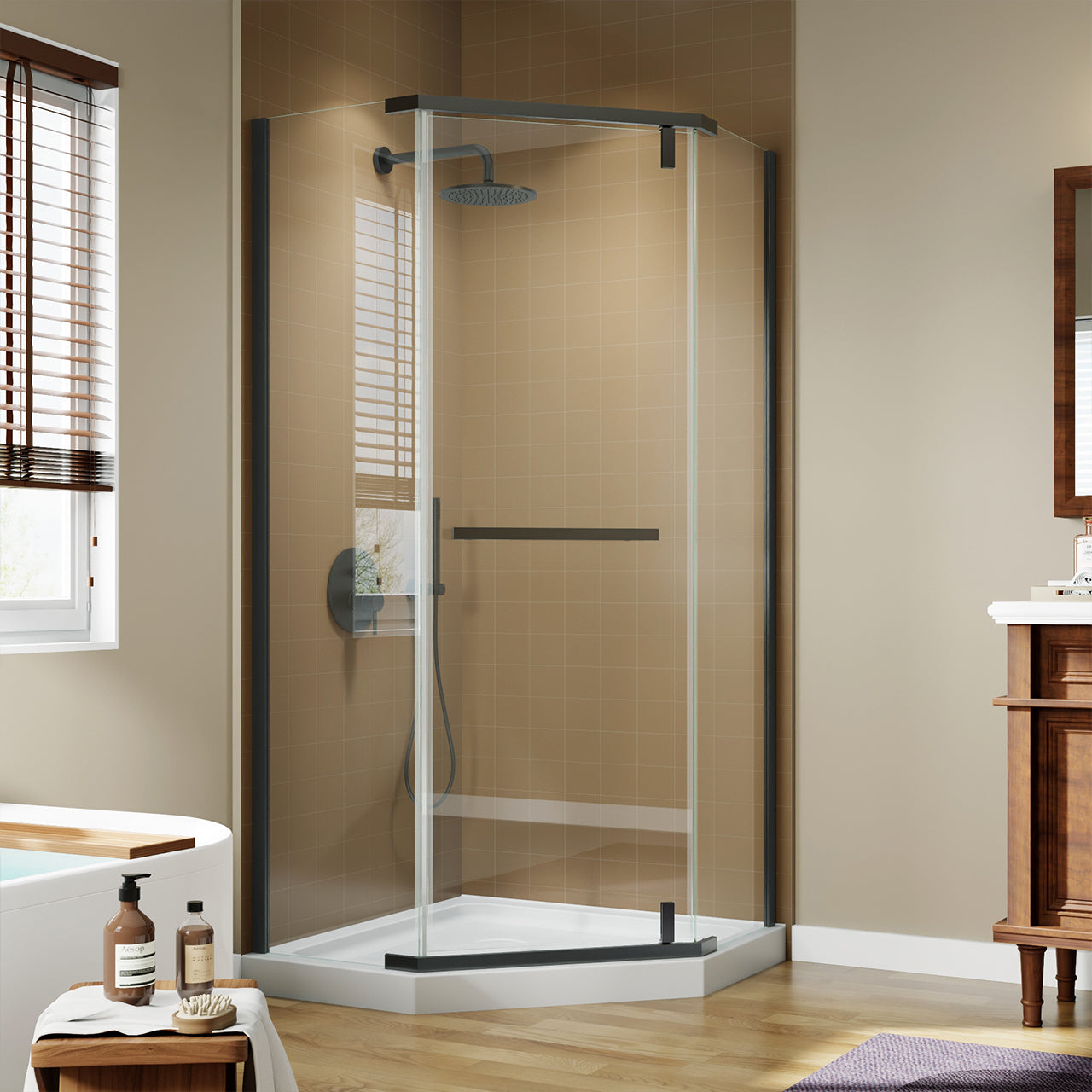 Rainlex 36" x 72" Neo-Angle Pivot Frameless Shower Door, Clear Tempered Glass