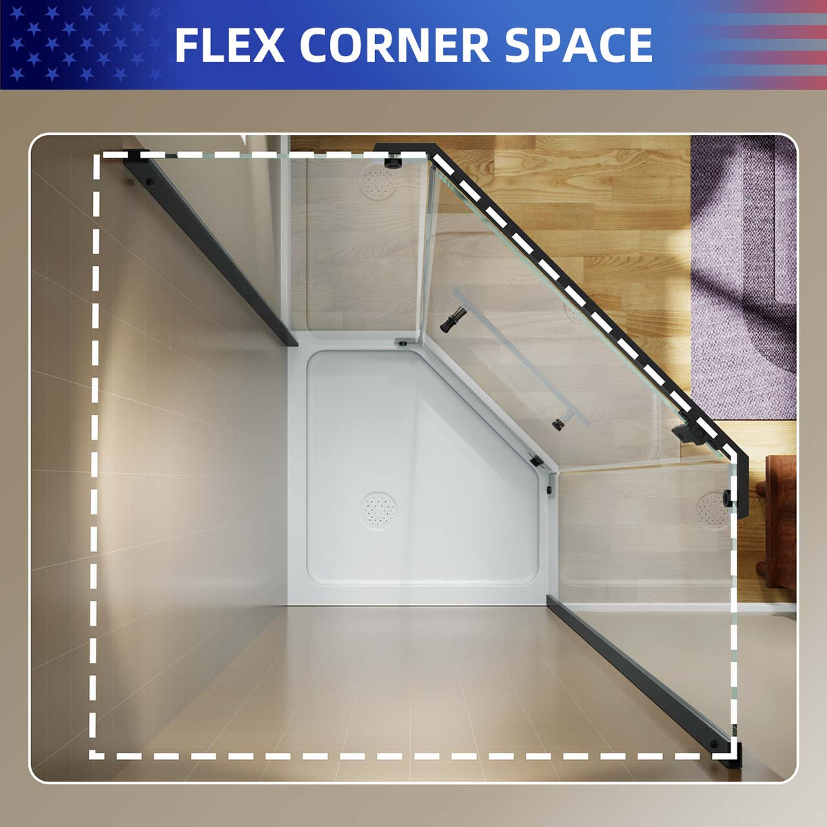 RAINLEX 36 in. x 72 in. Neo-Angle Pivot Frameless Shower Door
