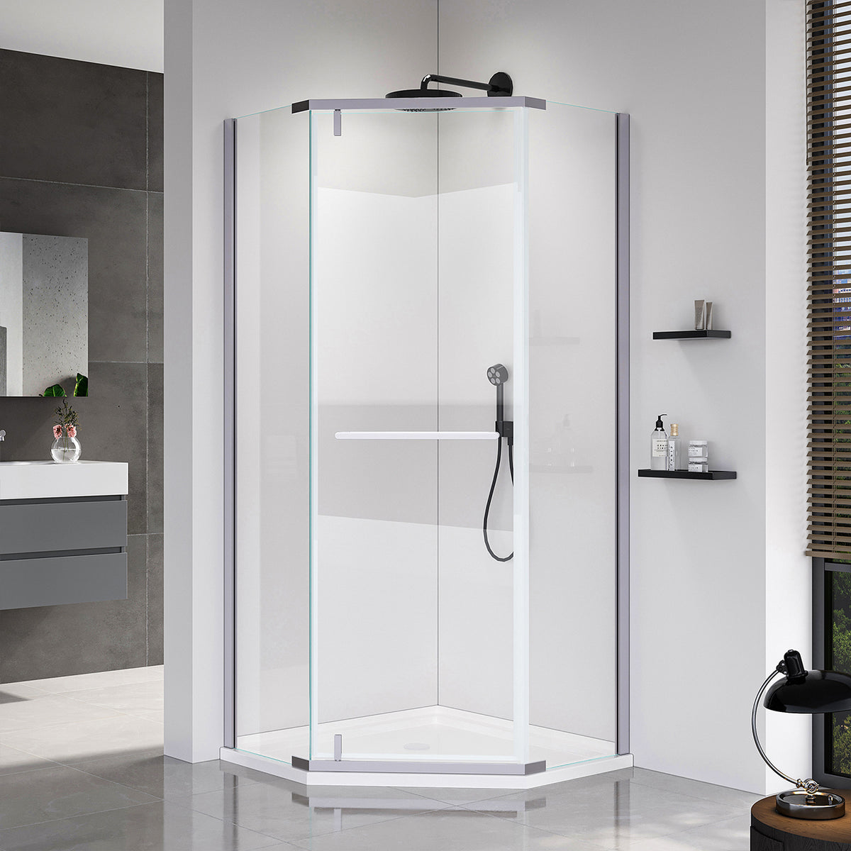 Rainlex 36" x 72" Pivot Frameless Shower Door, 6mm Tempered Glass
