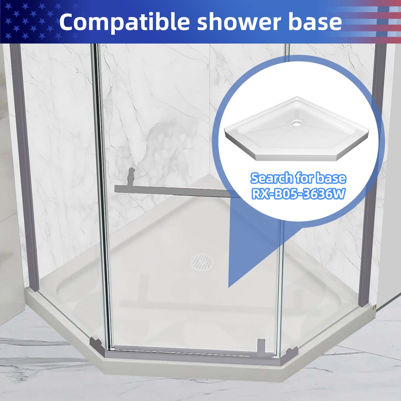 Rainlex 36" x 72" Pivot Frameless Shower Door, 6mm Tempered Glass