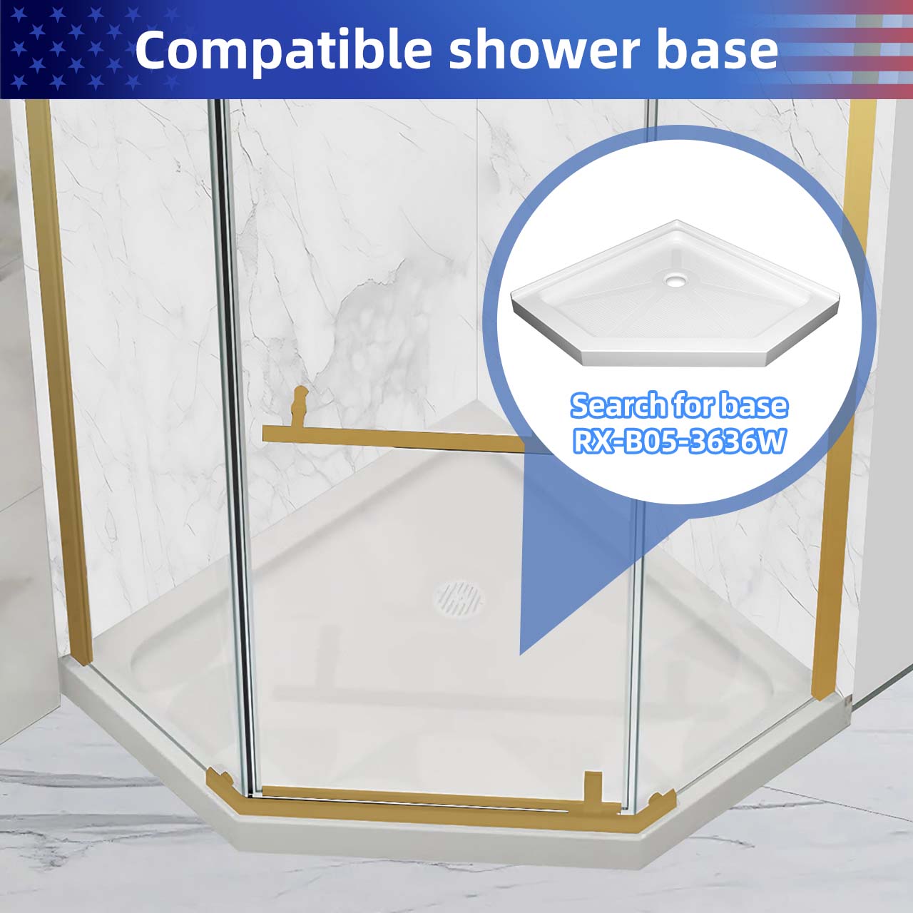 Rainlex 36" x 72" Pivot Frameless Shower Door, 6mm Tempered Glass