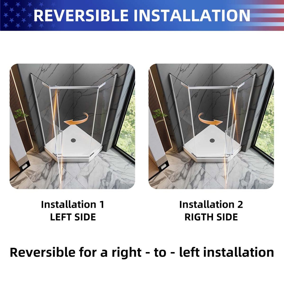 RAINLEX 36 in. x 72 in. Neo-Angle Frameless Shower Door, 1/4 in. Glass