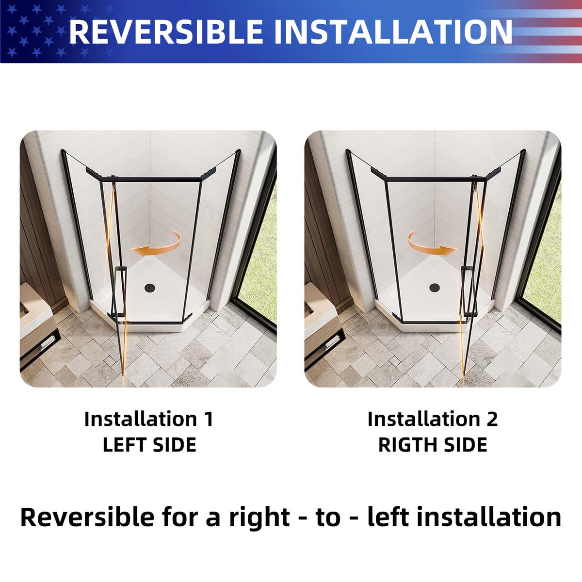 RAINLEX 36 in. x 72 in. Neo-Angle Frameless Shower Door, 1/4 in. Glass
