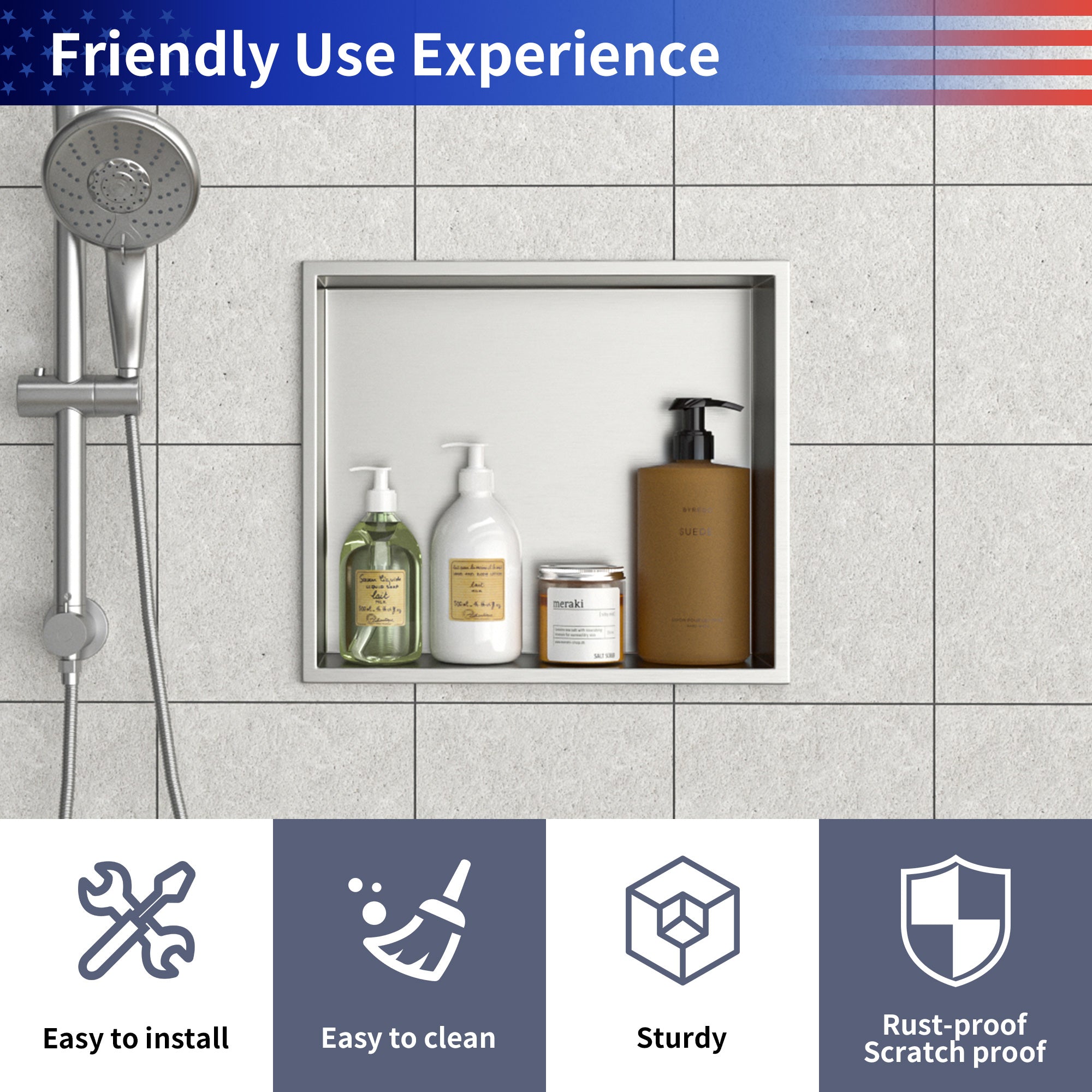 15" x 13" Stainless Steel Recessed Shower Niche