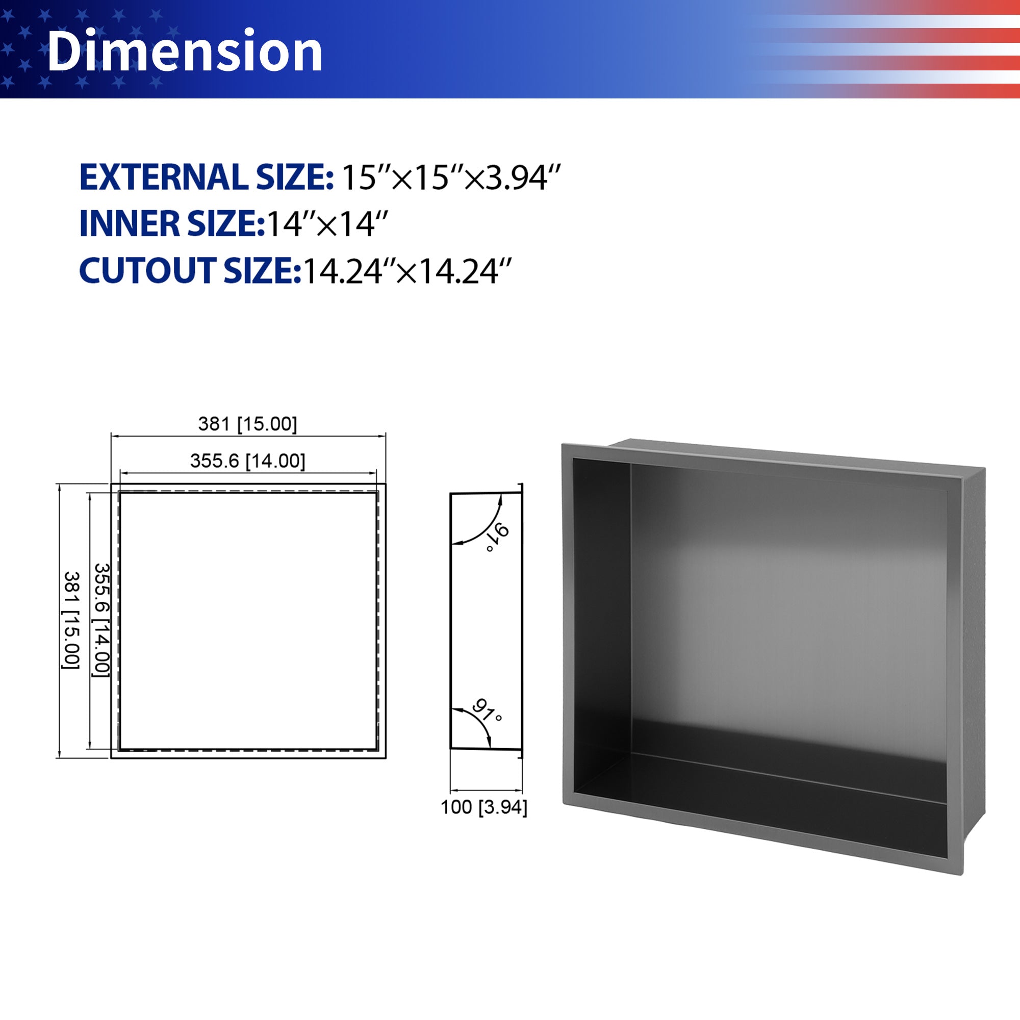 15" x 15" Stainless Steel Recessed Shower Niche