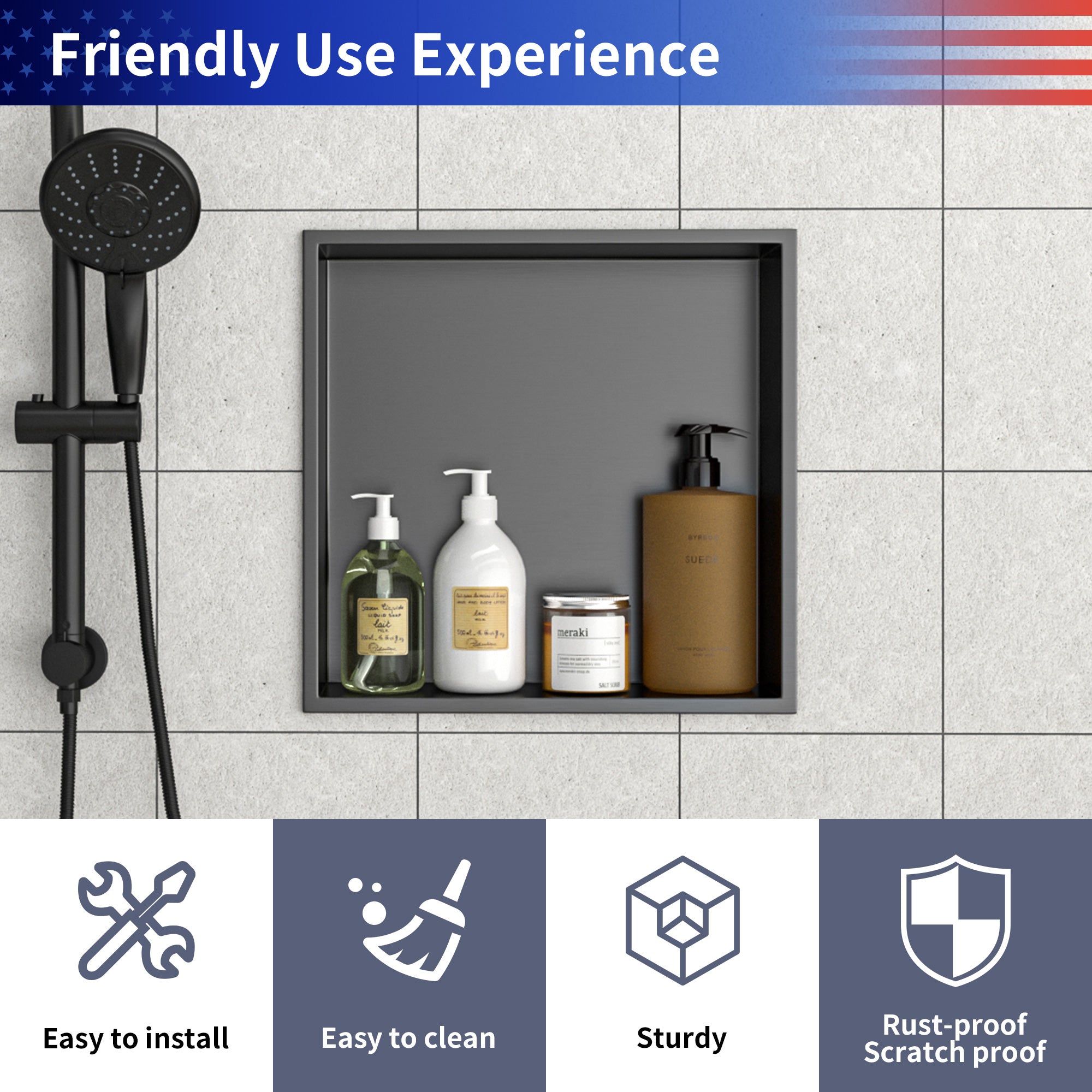 15" x 15" Stainless Steel Recessed Shower Niche
