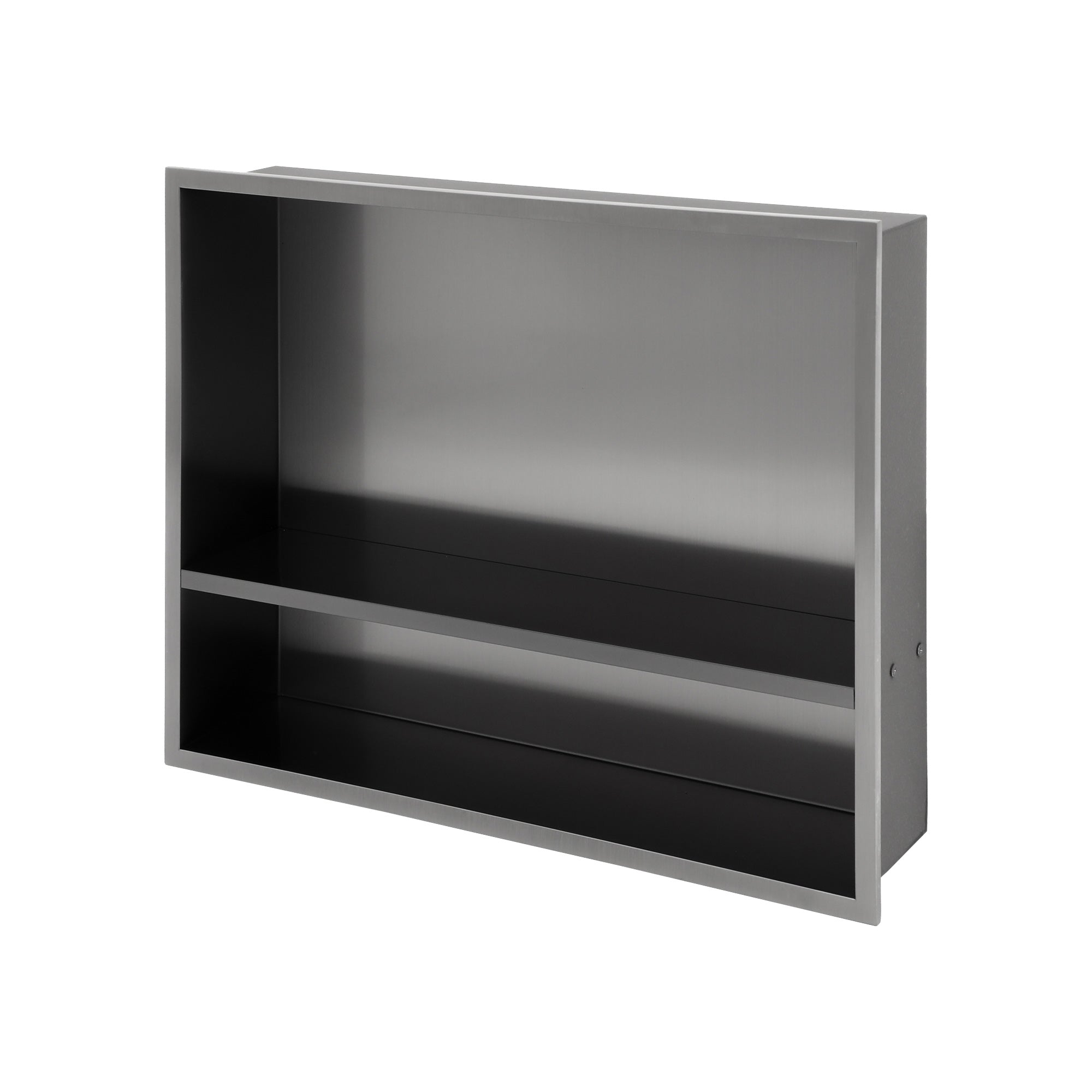 19" x 15" Stainless Steel Double Shelf Recessed Shower Niche, Gunmetal
