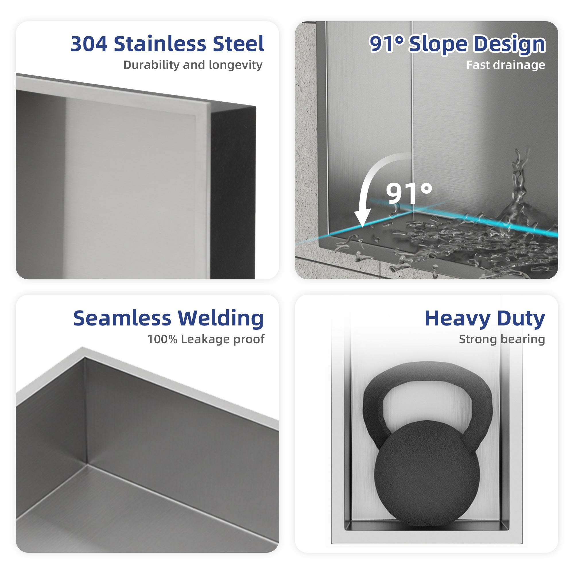 17" x 21" Stainless Steel Double Shelf Recessed Shower Niche