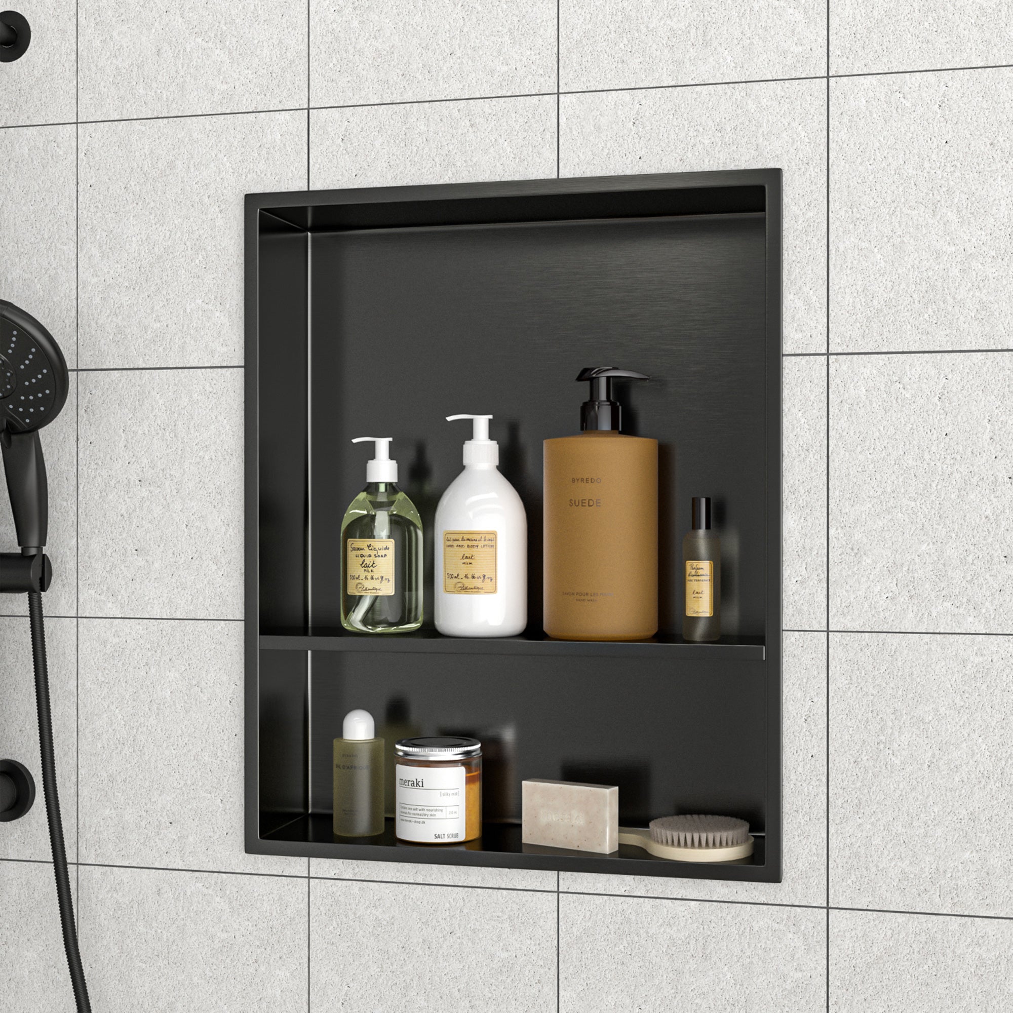17" x 21" Stainless Steel Double Shelf Recessed Shower Niche