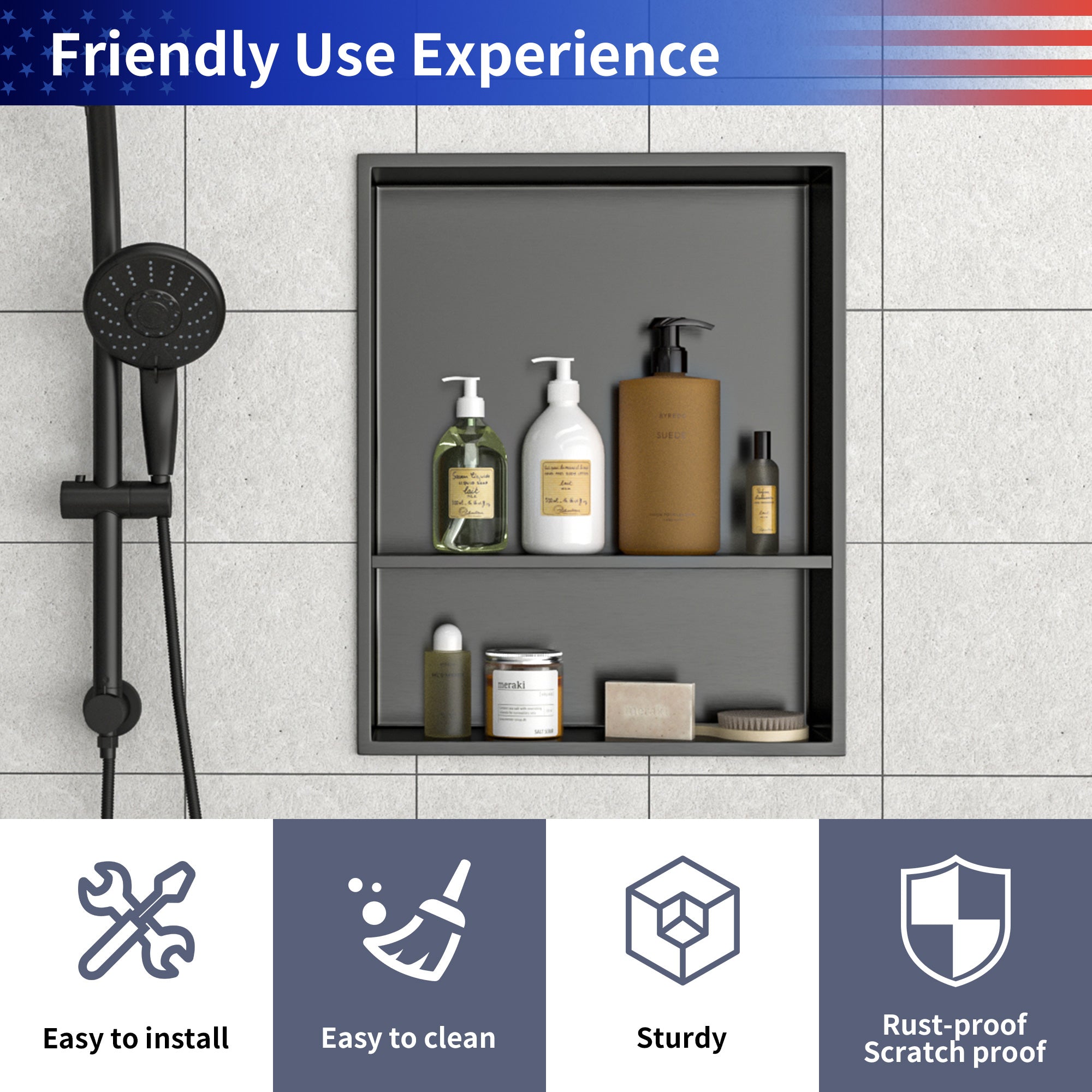 17" x 21" Stainless Steel Double Shelf Recessed Shower Niche