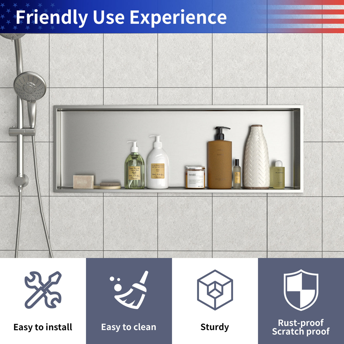 37" x 13" Stainless Steel Recessed Shower Niche