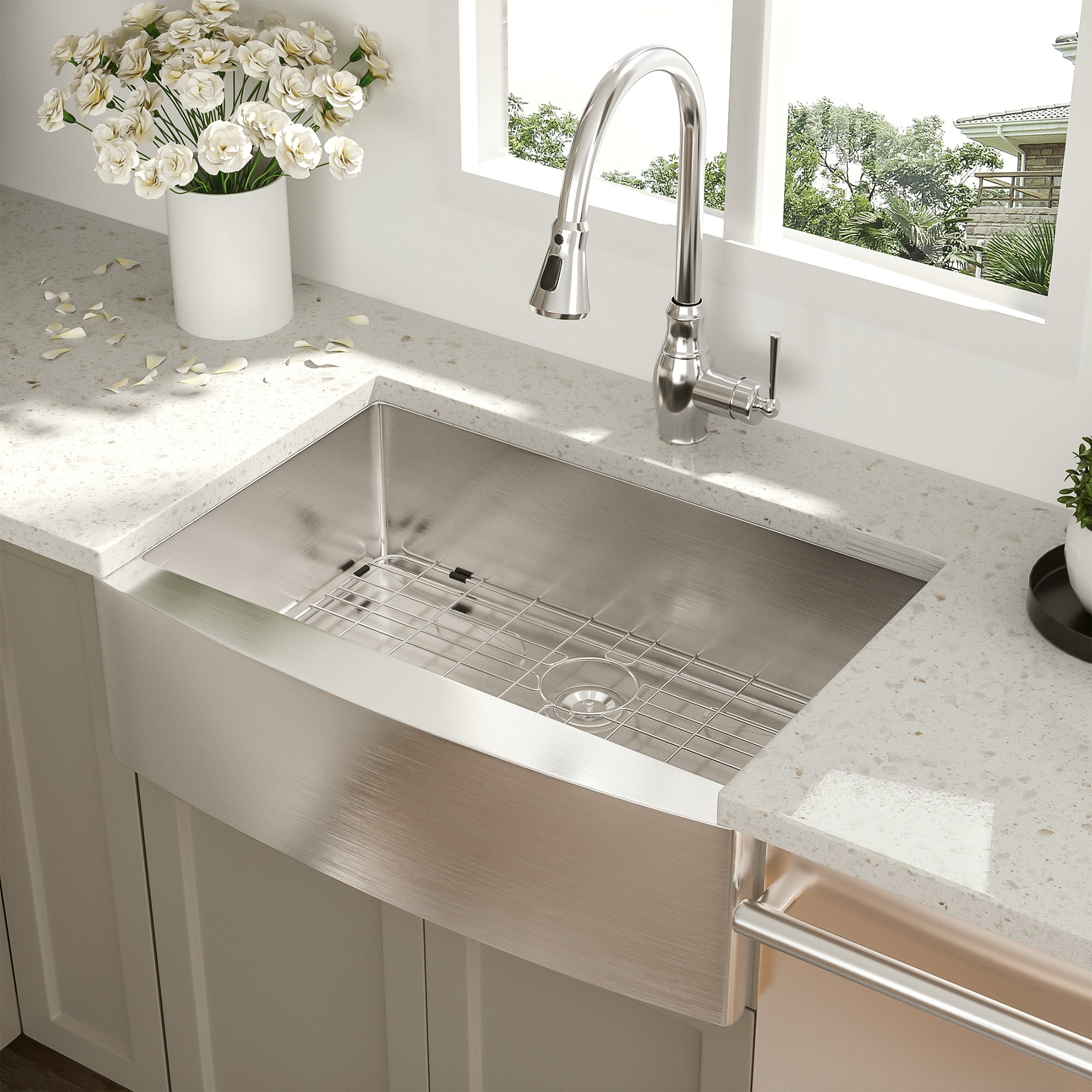 Farmhouse Apron-Front Single Bowl Kitchen Sink, Stainless Steel