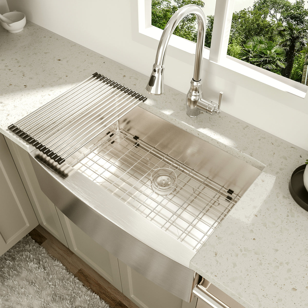Farmhouse Apron-Front Single Bowl Kitchen Sink, Stainless Steel