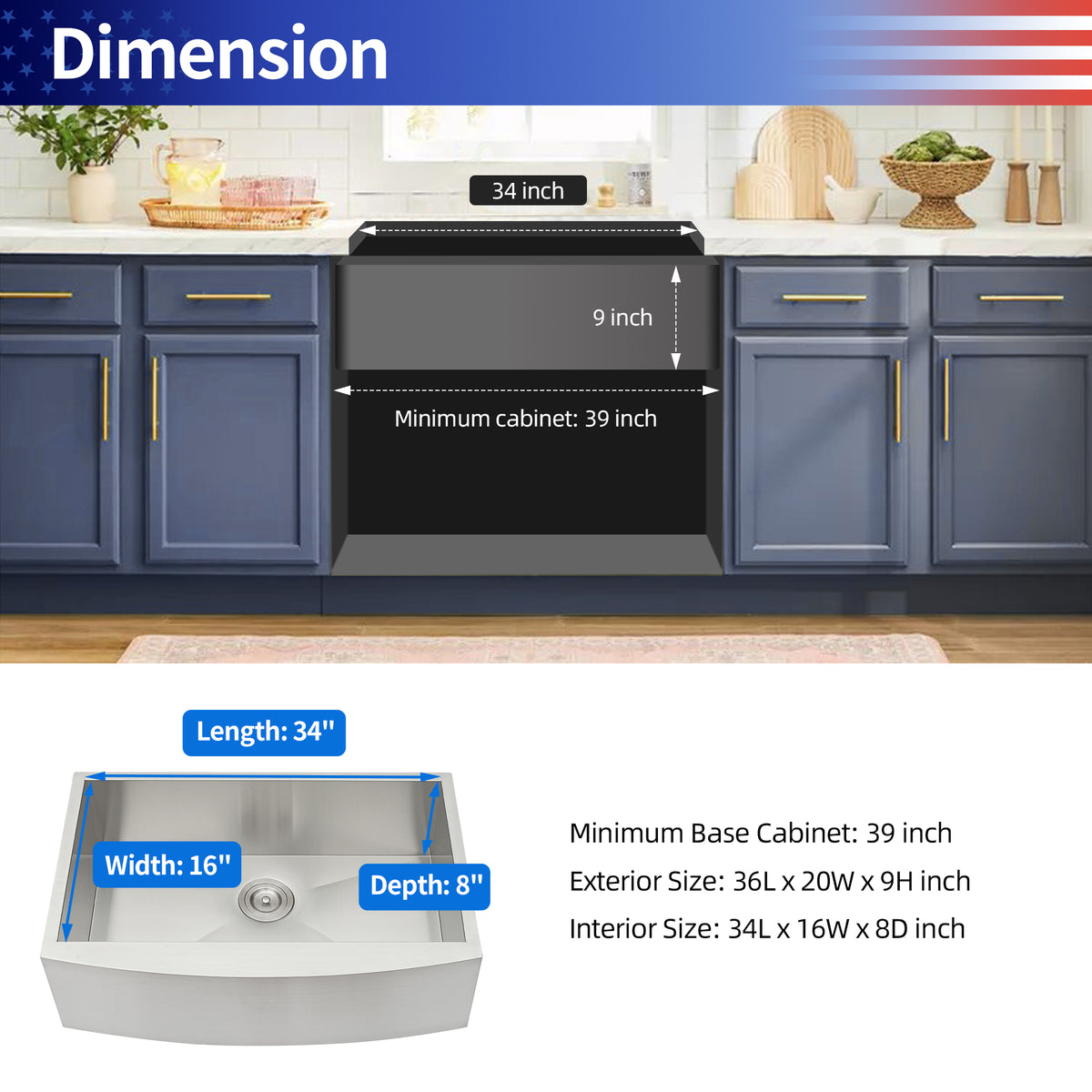 Farmhouse Apron-Front Single Bowl Kitchen Sink, Stainless Steel (SS03)