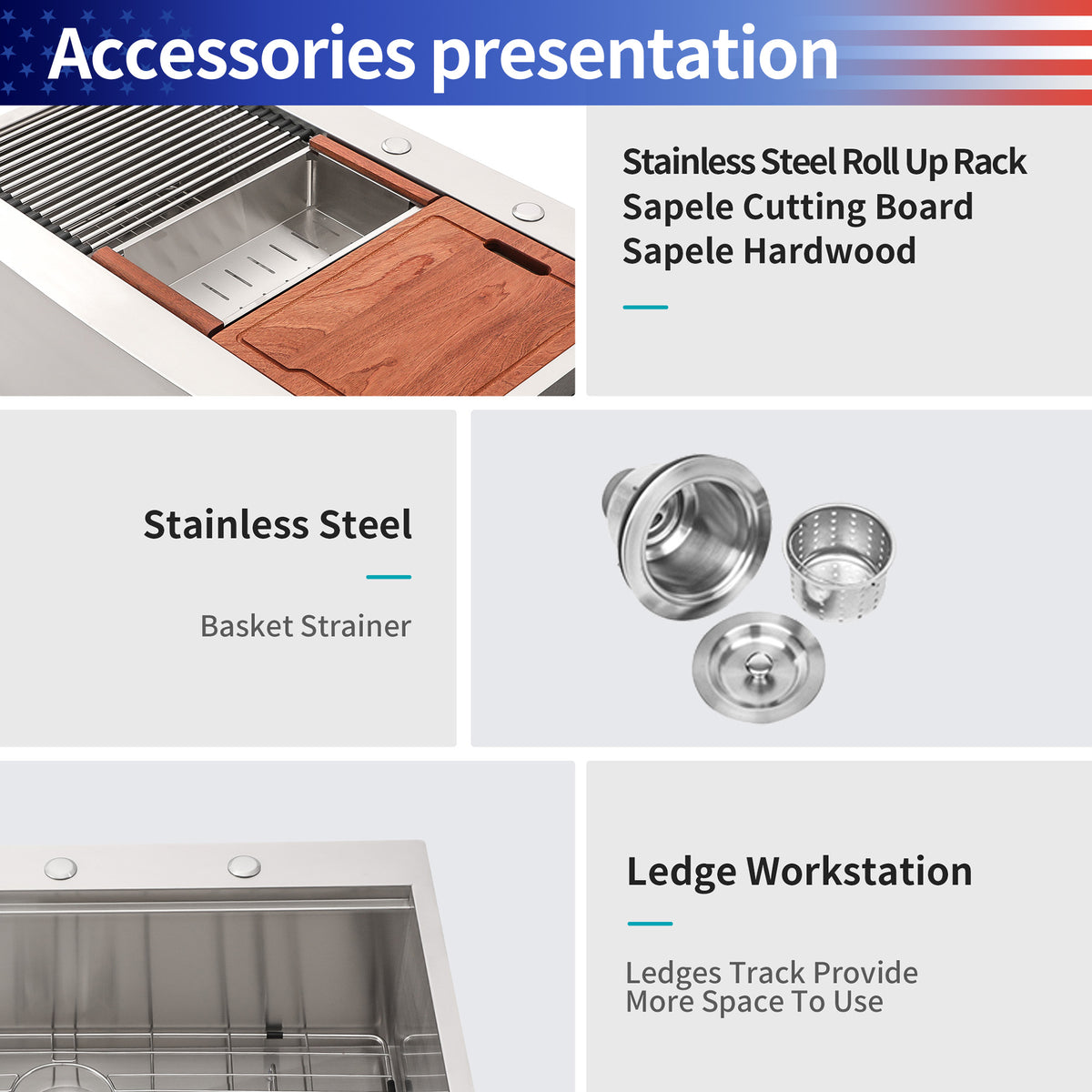 Farmhouse Apron-Front Single Bowl Workstation Sink, Stainless Steel (SS05)